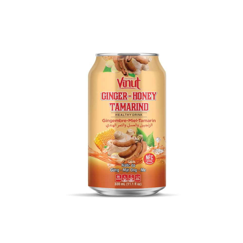 VINUT Ginger Honey Tamarind Juice Drink, Healthy Drink, NFC Squeezed From Real Juice Not From Concentrate, 46 Calories, Can, 11.1 fl oz (330 mL)