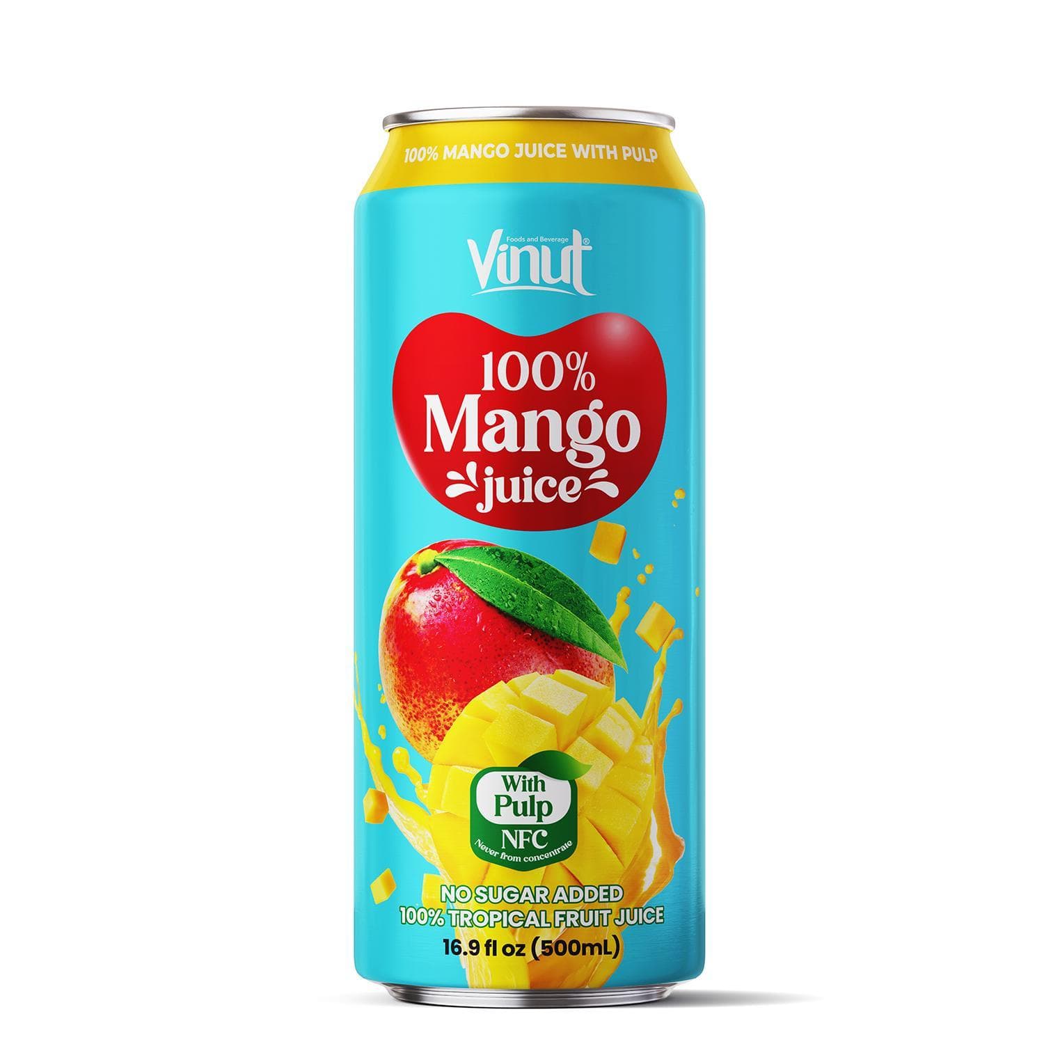 VINUT 100% Mango Juice, 100% Tropical Fruit Juice, With Pulp, NFC, No Sugar Added, Can, 16.9 fl oz (500 mL)