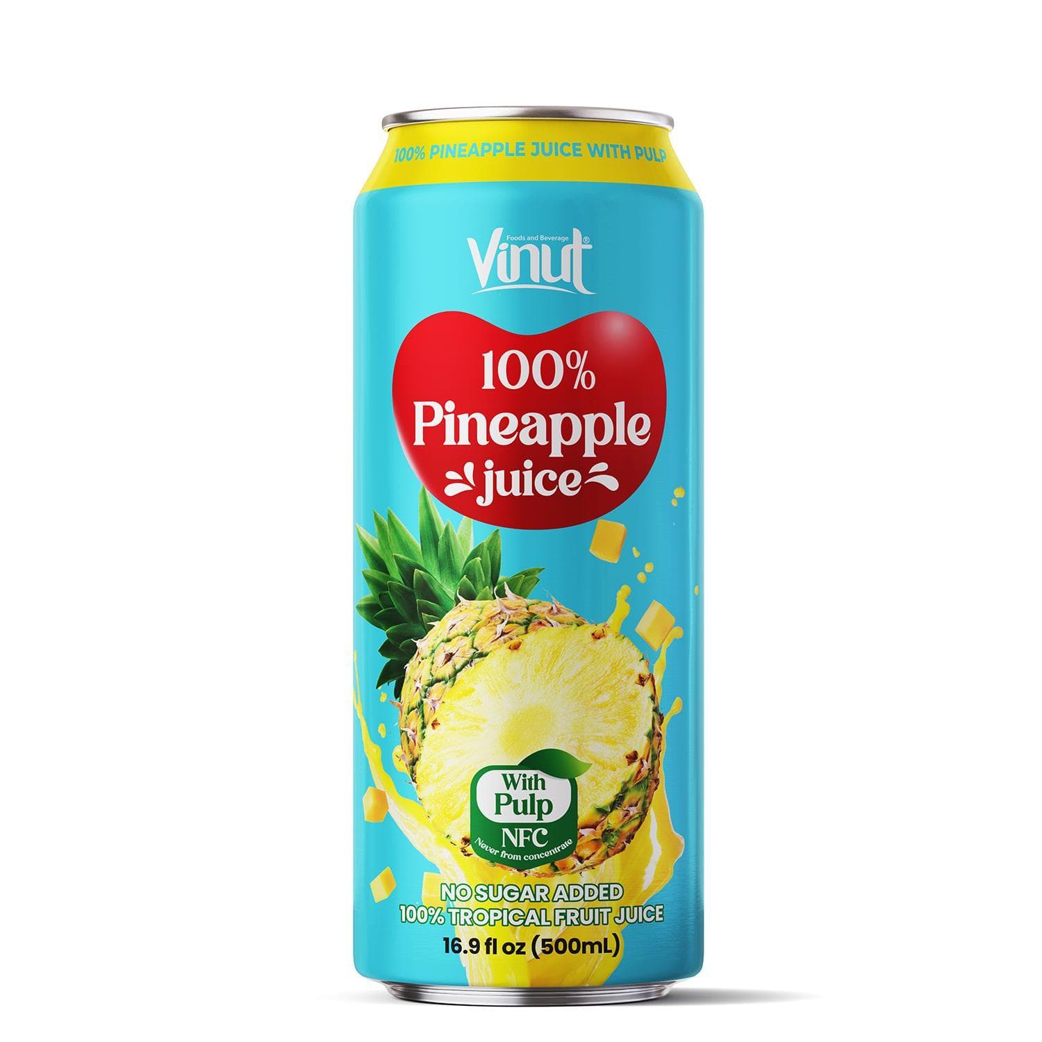 VINUT 100% Pineapple Juice, 100% Tropical Fruit Juice, With Pulp, NFC, No Sugar Added, Can, 16.9 fl oz (500 mL)