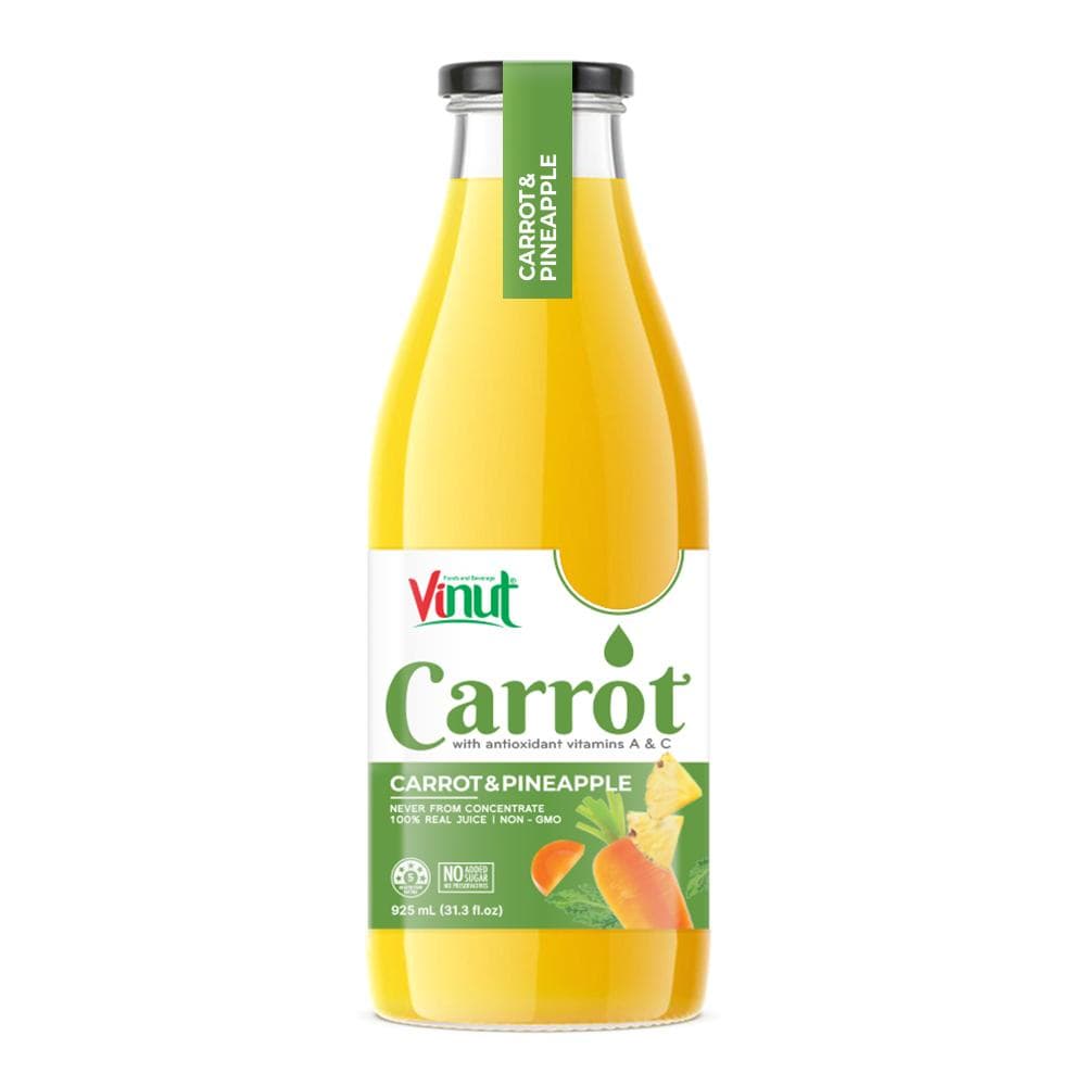 VINUT 100% Carrot Pineapple Juice, With Antioxidant Vitamins A & C, Never From Concentrate, 100% Real Juice, Non GMO, No Sugar Added, Glass Bottle, 31.3 fl oz (925 mL)
