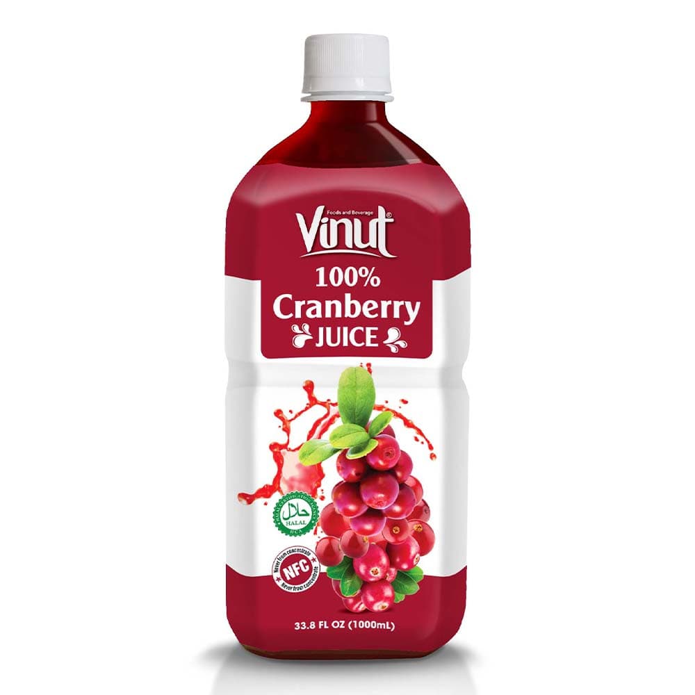 VINUT 100% Cranberry Juice, Halal, NFC Squeezed From Real Juice Not From Concentrate, PET Bottle, 33.8 fl oz (1000 mL)