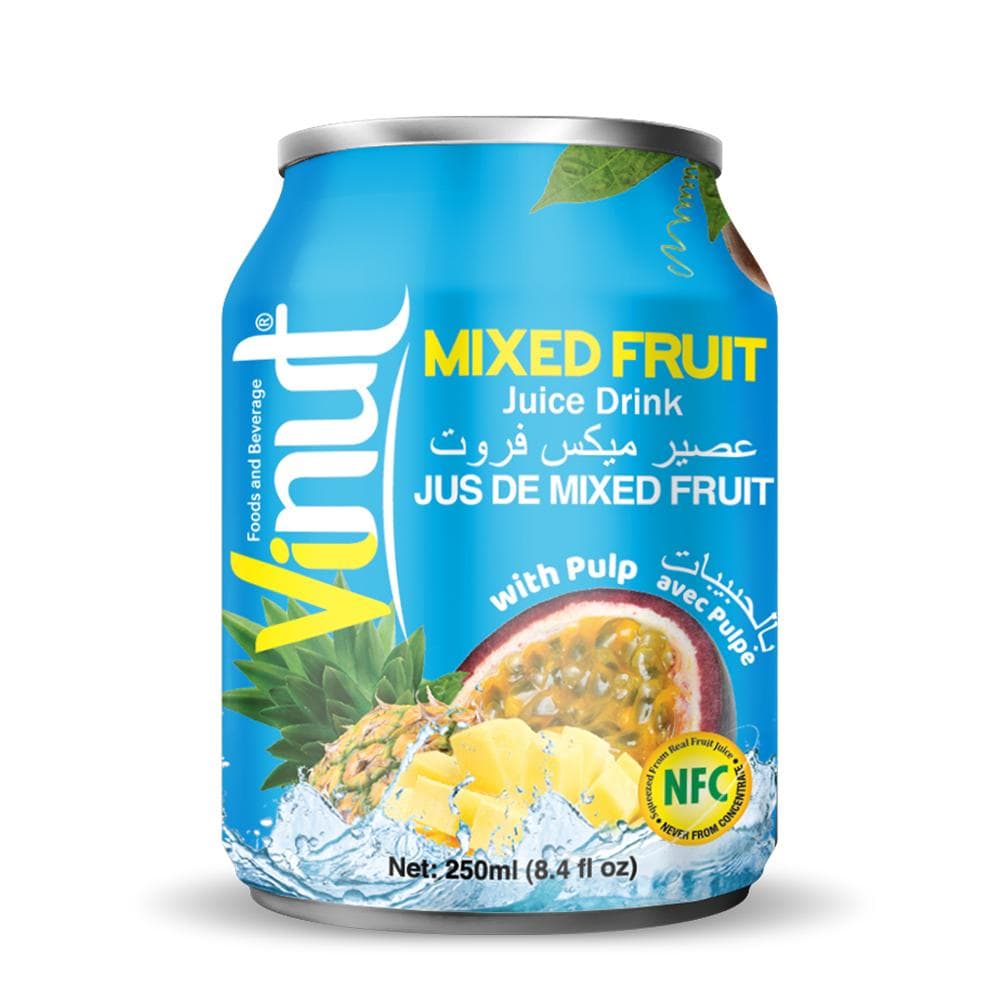 VINUT Mixed Fruit Juice Drink, With Pulp, NFC Squeezed From Real Fruit Juice Not From Concentrate, Short Can, 8.4 fl oz (250 mL)