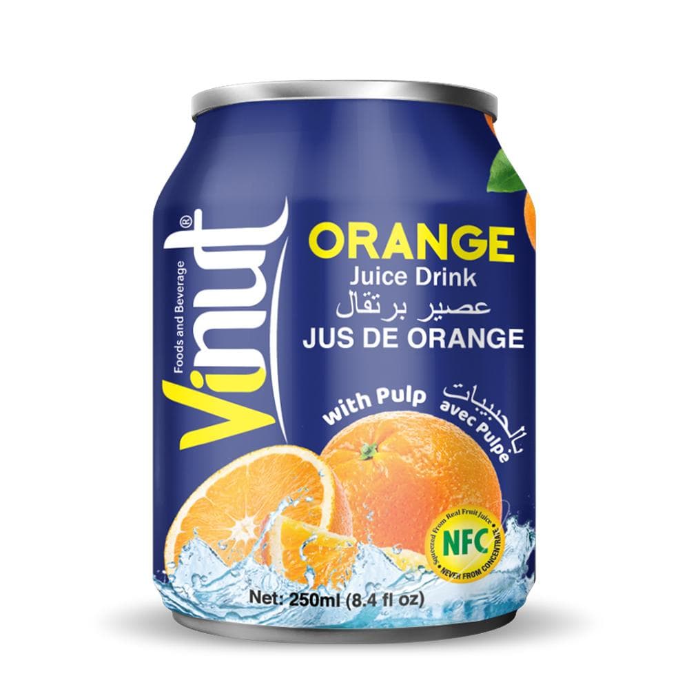 VINUT Orange Juice Drink, With Pulp, NFC Squeezed From Real Fruit Juice Not From Concentrate, Short Can, 8.4 fl oz (250 mL)