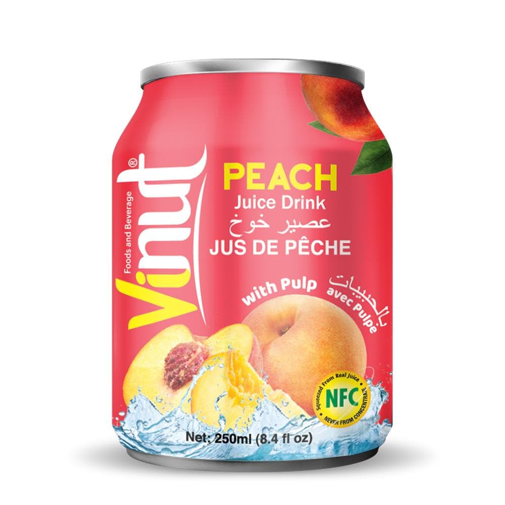 VINUT Peach Juice Drink, With Pulp, NFC Squeezed From Real Fruit Juice Not From Concentrate, Short Can, 8.4 fl oz (250 mL)