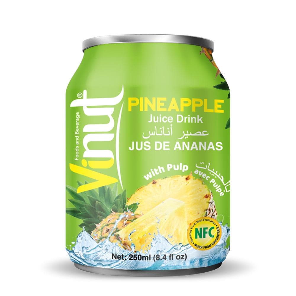 VINUT Pineapple Juice Drink, With Pulp, NFC Squeezed From Real Fruit Juice Not From Concentrate, Short Can, 8.4 fl oz (250 mL)