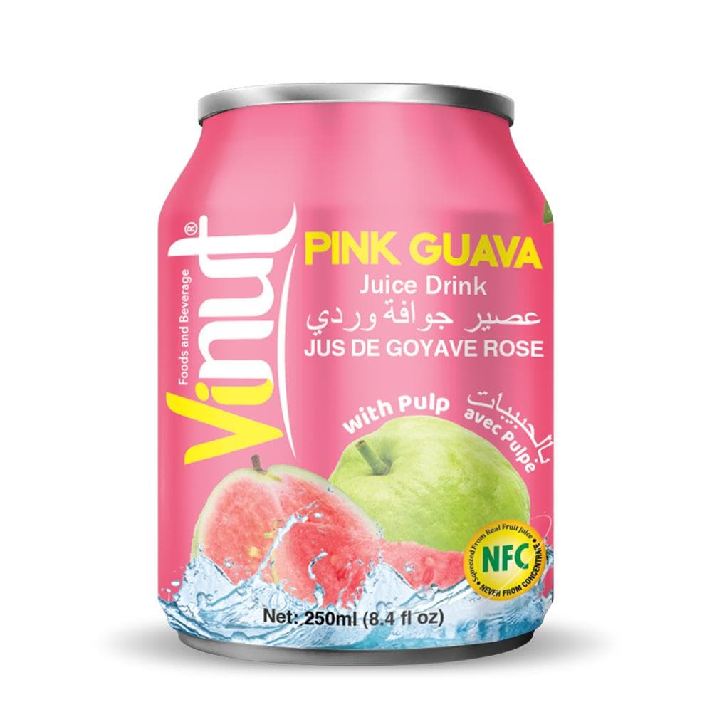 VINUT Pink Guava Juice Drink, With Pulp, NFC Squeezed From Real Fruit Juice Not From Concentrate, Short Can, 8.4 fl oz (250 mL)