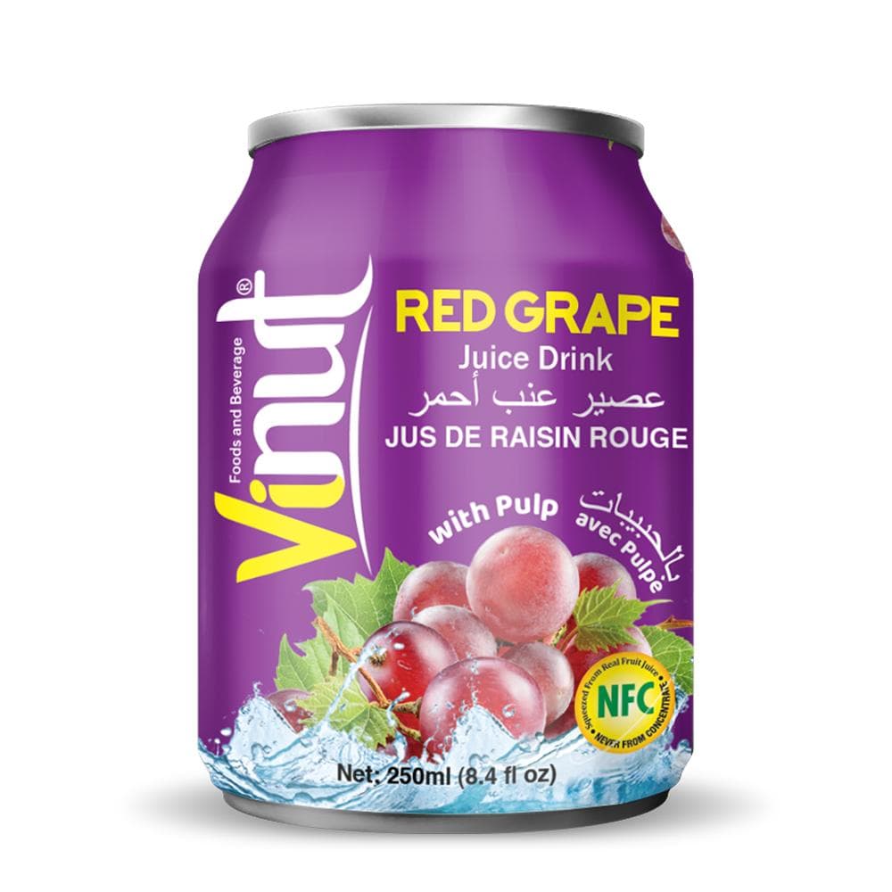 VINUT Red Grape Juice Drink, With Pulp, NFC Squeezed From Real Fruit Juice Not From Concentrate, Short Can, 8.4 fl oz (250 mL)