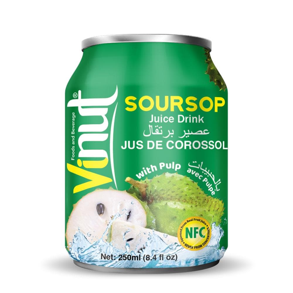 VINUT Soursop Juice Drink, With Pulp, NFC Squeezed From Real Fruit Juice Not From Concentrate, Short Can, 8.4 fl oz (250 mL)