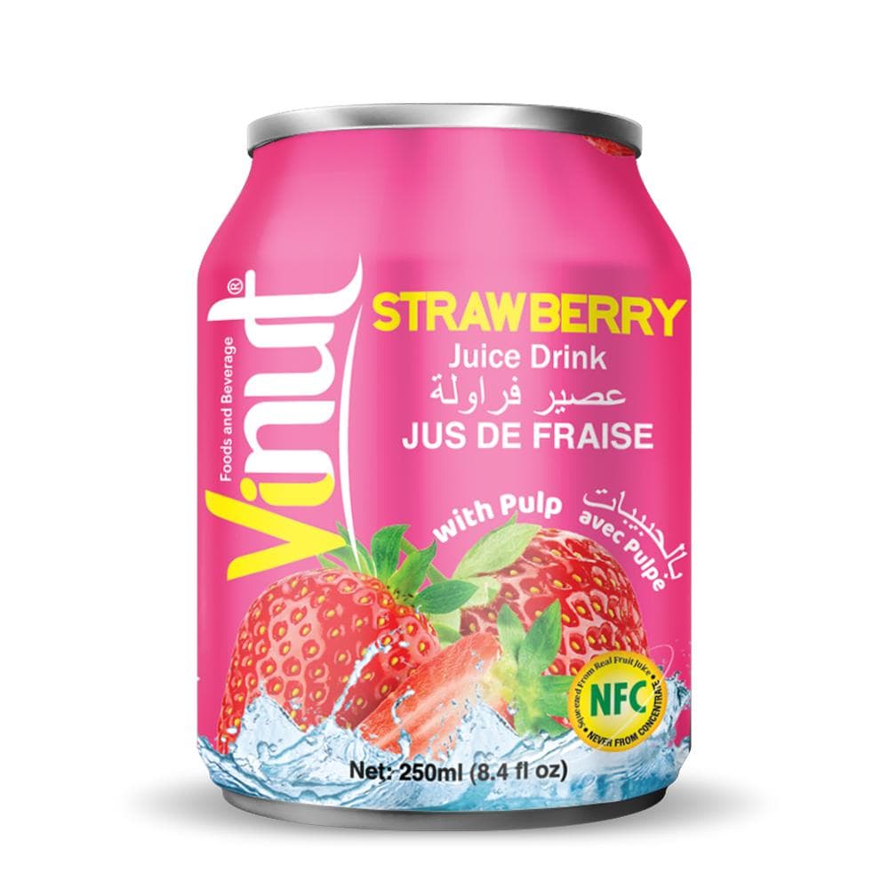 VINUT Strawberry Juice Drink, With Pulp, NFC Squeezed From Real Fruit Juice Not From Concentrate, Short Can, 8.4 fl oz (250 mL)