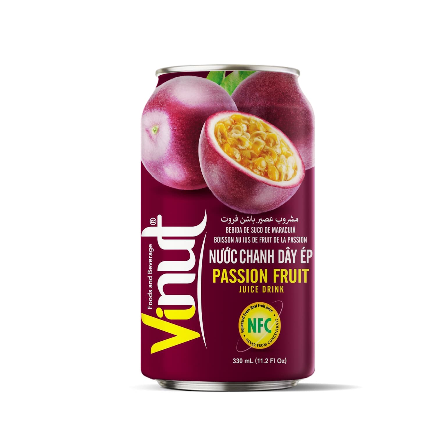 VINUT Passion Fruit Juice Drink, Squeezed From Real Fruit Juice, NFC, Not From Concentrate, Slim Can, 330 mL (11.2 Fl Oz)