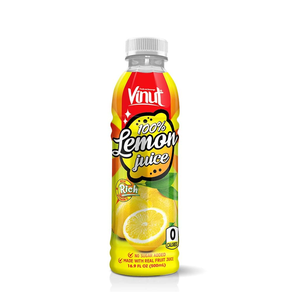 VINUT 100% Lemon Juice, Rich In Vitamin C, 0 Calories, No Sugar Added, Made With Real Fruit Juice, PET Bottle, 16.9 fl oz (500 mL)