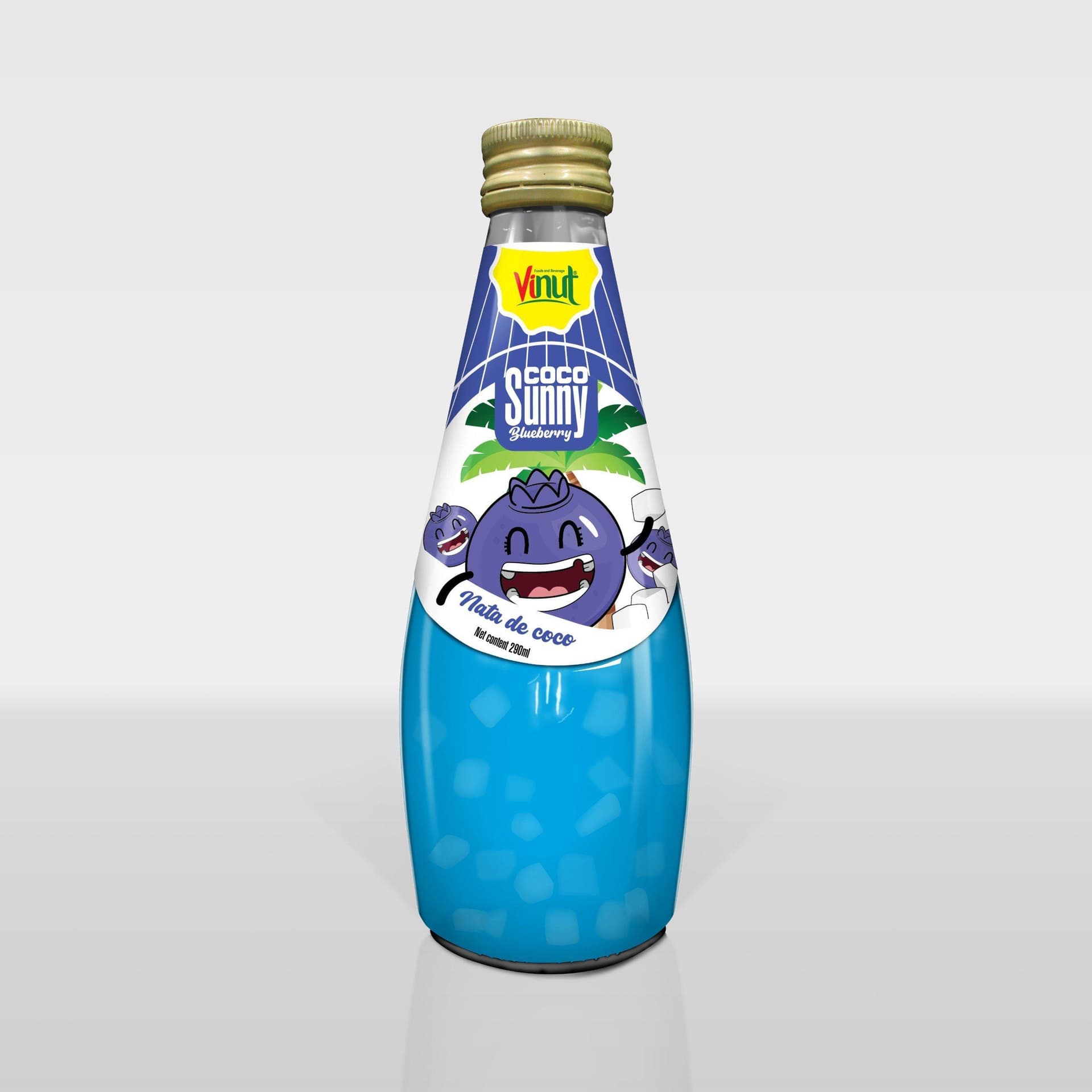 VINUT Blueberry Juice Drink, Coco Sunny, With Nata De Coco, Glass Bottle, (290 mL)
