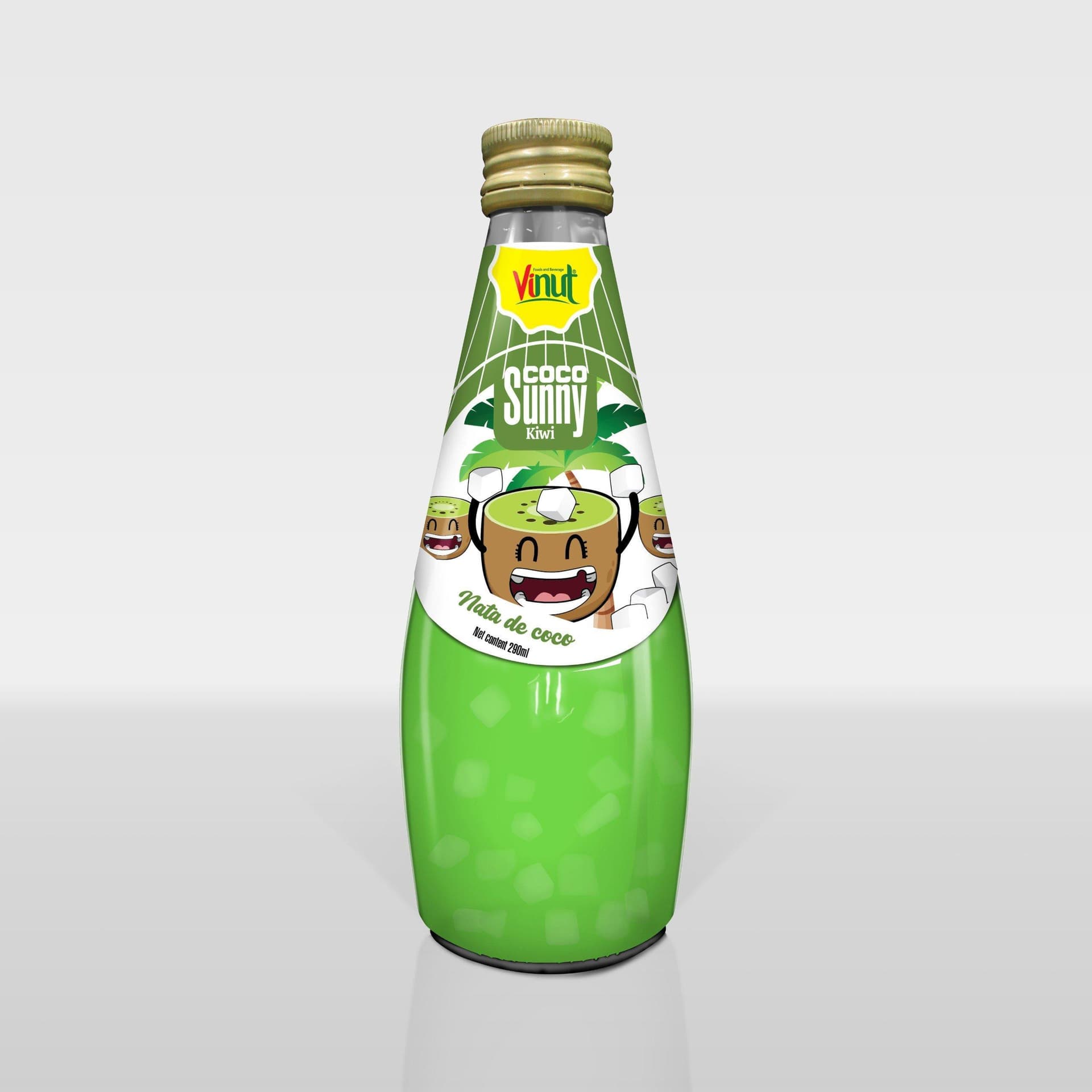 VINUT Kiwi Juice Drink, Coco Sunny, With Nata De Coco, Glass Bottle, (290 mL)