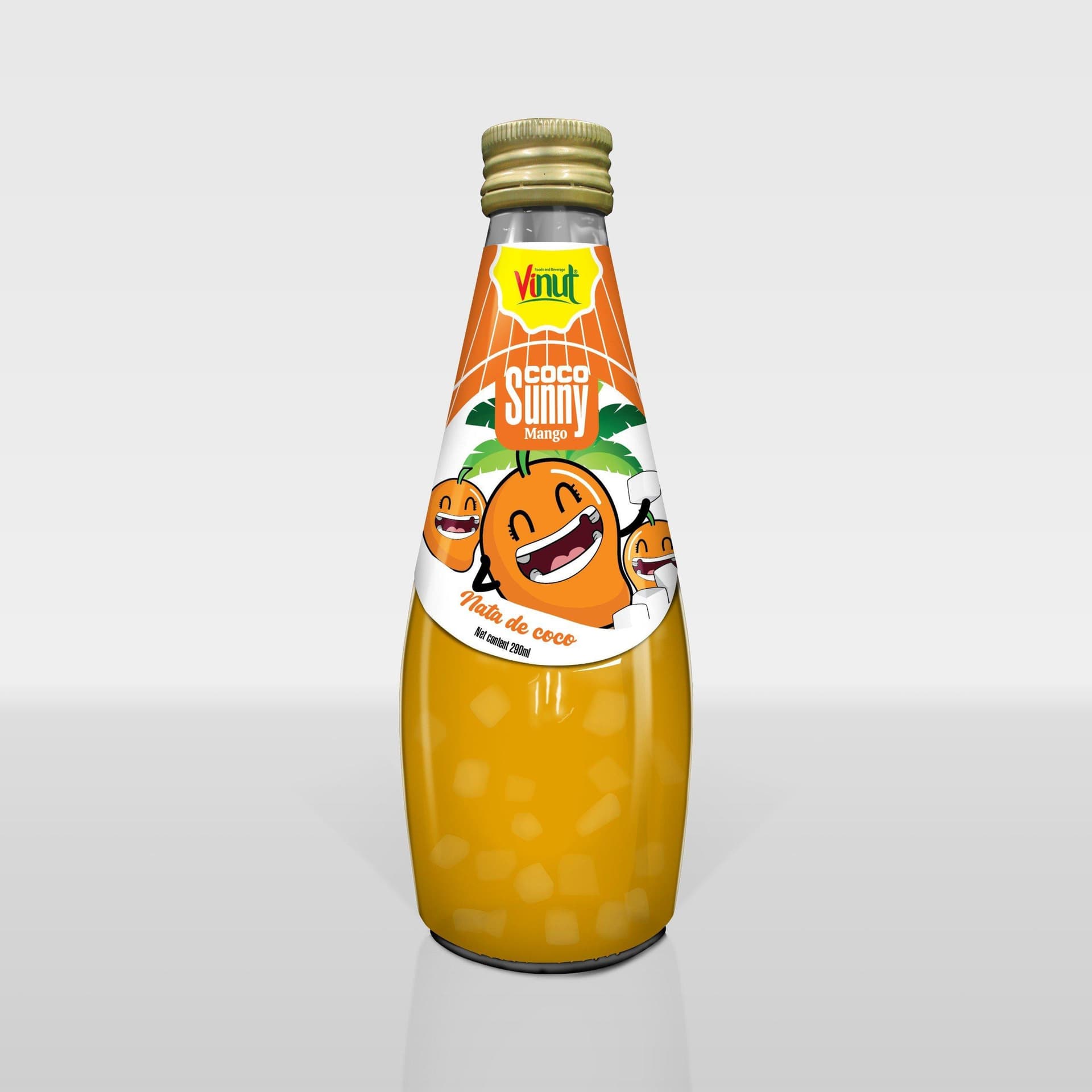 VINUT Mango Juice Drink, Coco Sunny, With Nata De Coco, Glass Bottle, (290 mL)