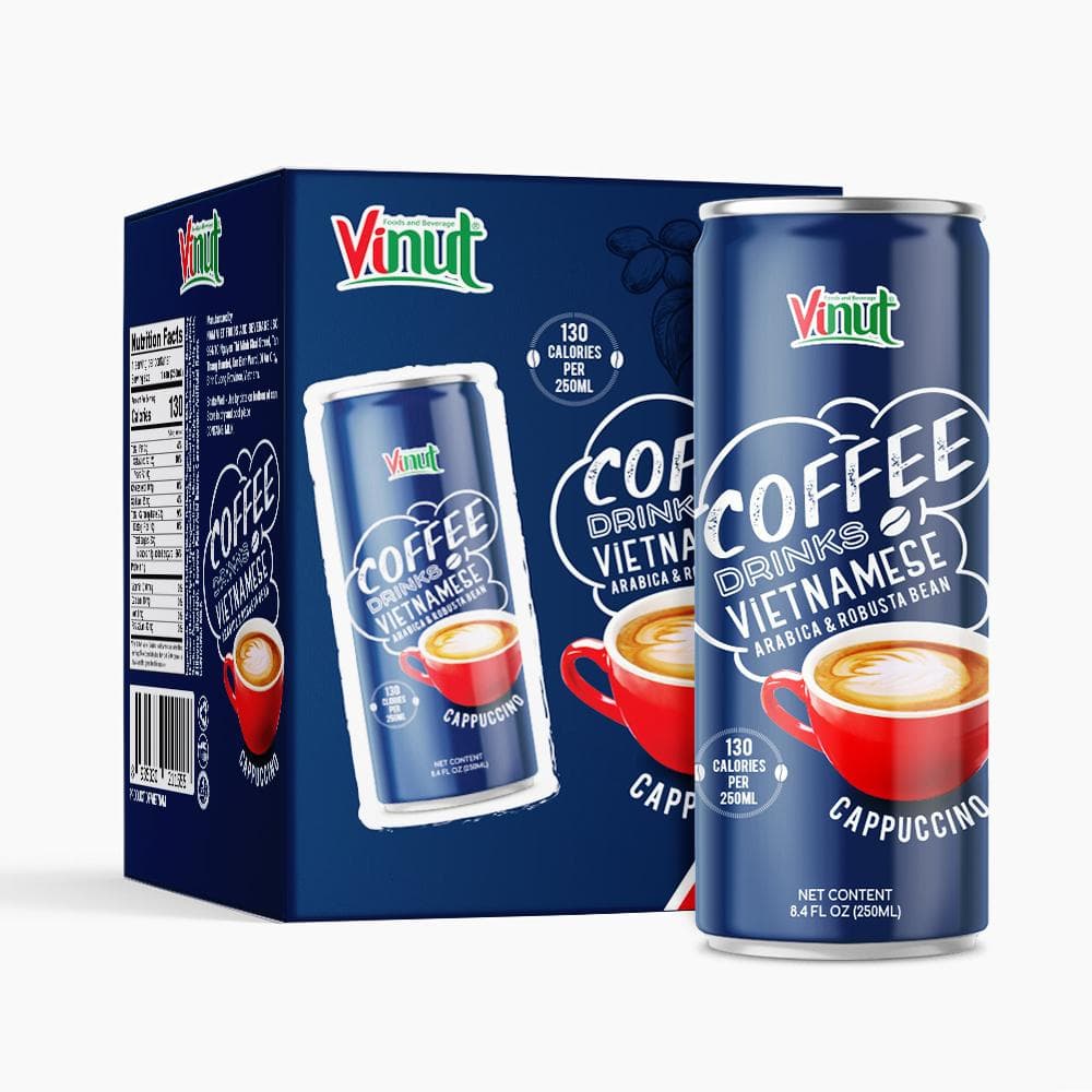 4 cans 250ml Vinut Cappuccino Coffee drink Vietnamese ( Arabica & Robusta) 120 Cal per 250ml