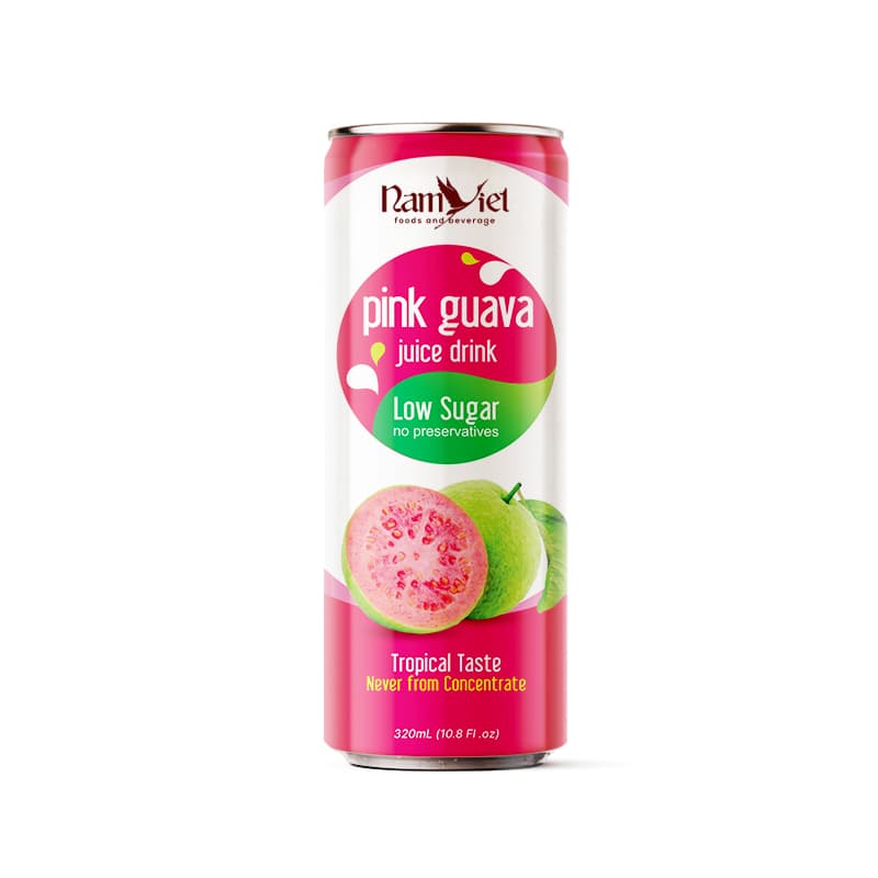 VINUT Pink Guava Juice Drink, Low Sugar, No Preservatives, Tropical Taste, Never From Concentrate, Slim Can, 10.8 fl oz (320 mL)
