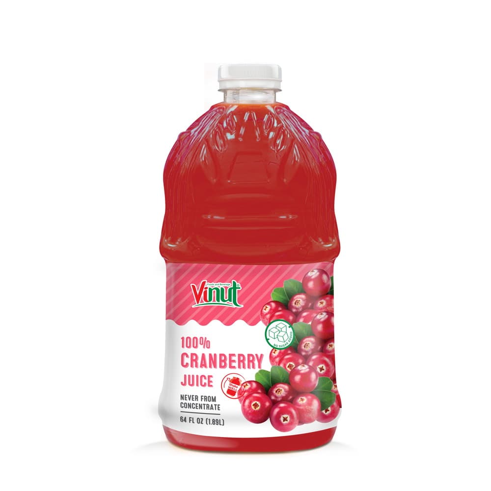 VINUT 100% Cranberry Juice, Never From Concentrate, No Sugar Added, PET Bottle, 64 fl oz (1.89L)