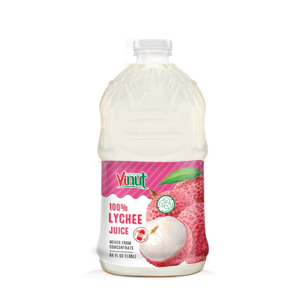 VINUT 100% Lychee Juice, Never From Concentrate, No Sugar Added, PET Bottle, 64 fl oz (1.89L)