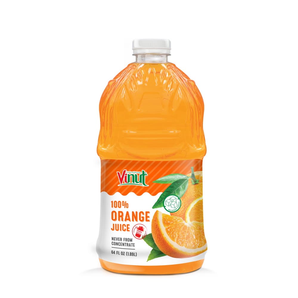 VINUT 100% Orange Juice, Never From Concentrate, No Sugar Added, PET Bottle, 64 fl oz (1.89L)
