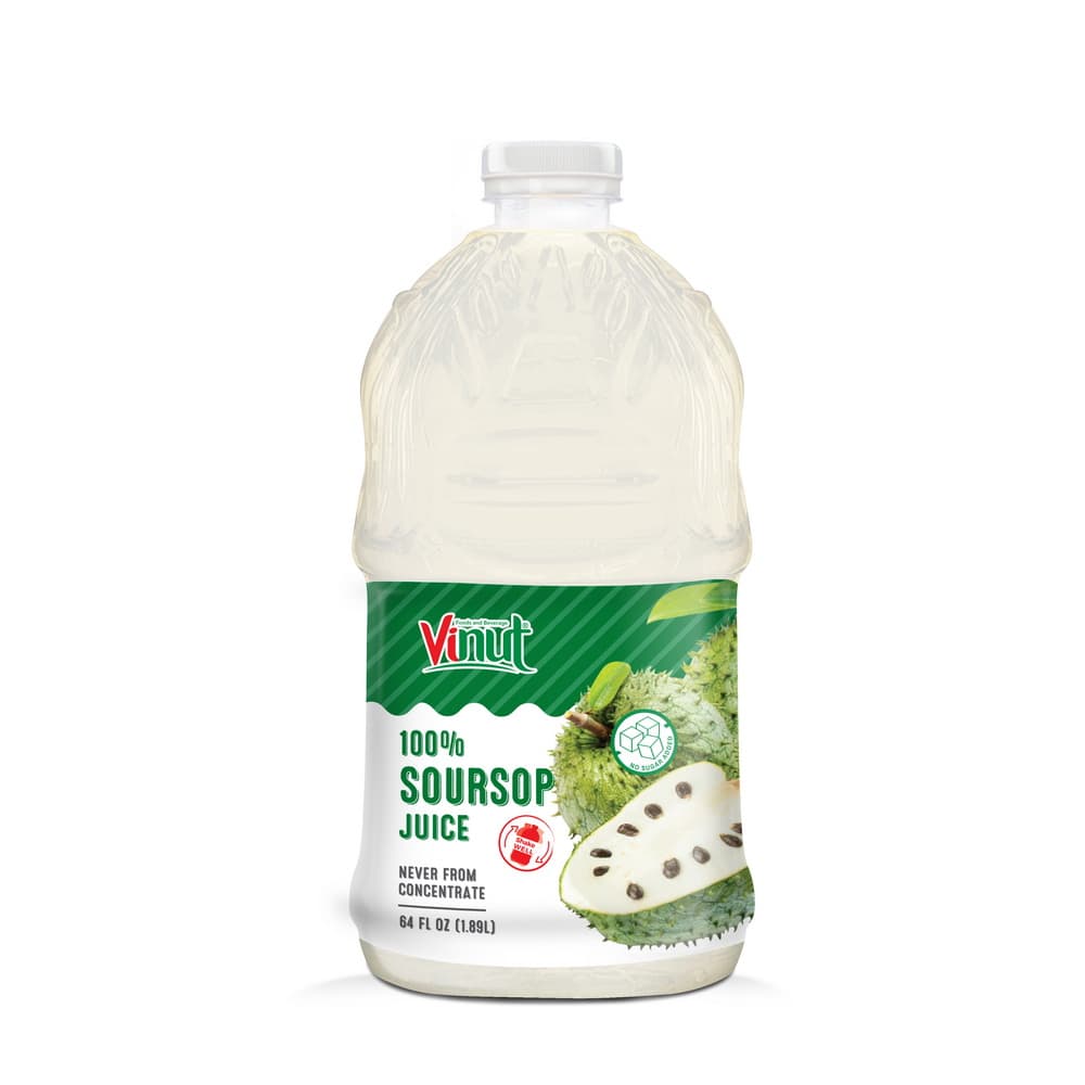VINUT 100% Soursop Juice, Never From Concentrate, No Sugar Added, PET Bottle, 64 fl oz (1.89L)