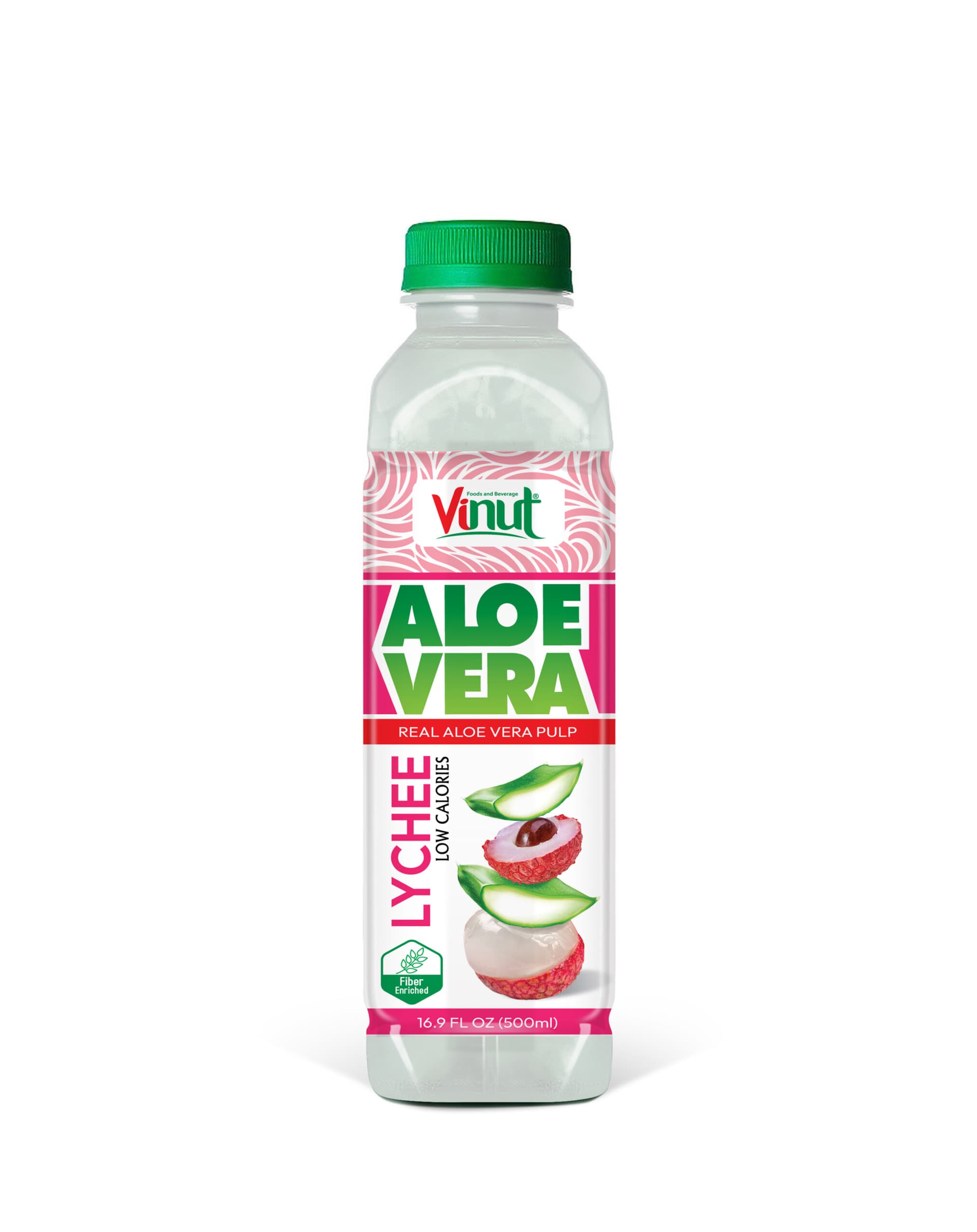 Vinut Aloe Vera Drink, Lychee Flavor, Real Aloe Vera Pulp, Low Calories, Fiber Added, PET Bottle, 16.9 fl oz (500 mL)