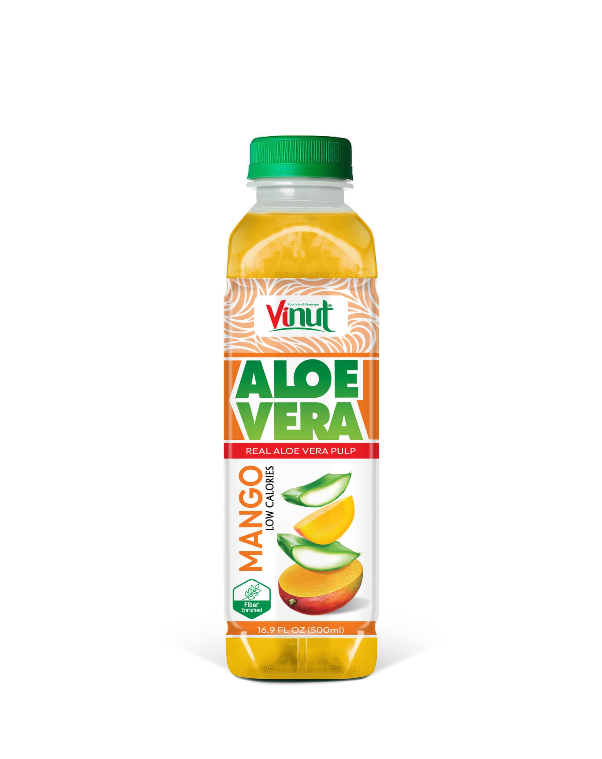 Vinut Aloe Vera Drink, Mango Flavor, Real Aloe Vera Pulp, Low Calories, Fiber Added, PET Bottle, 16.9 fl oz (500 mL)