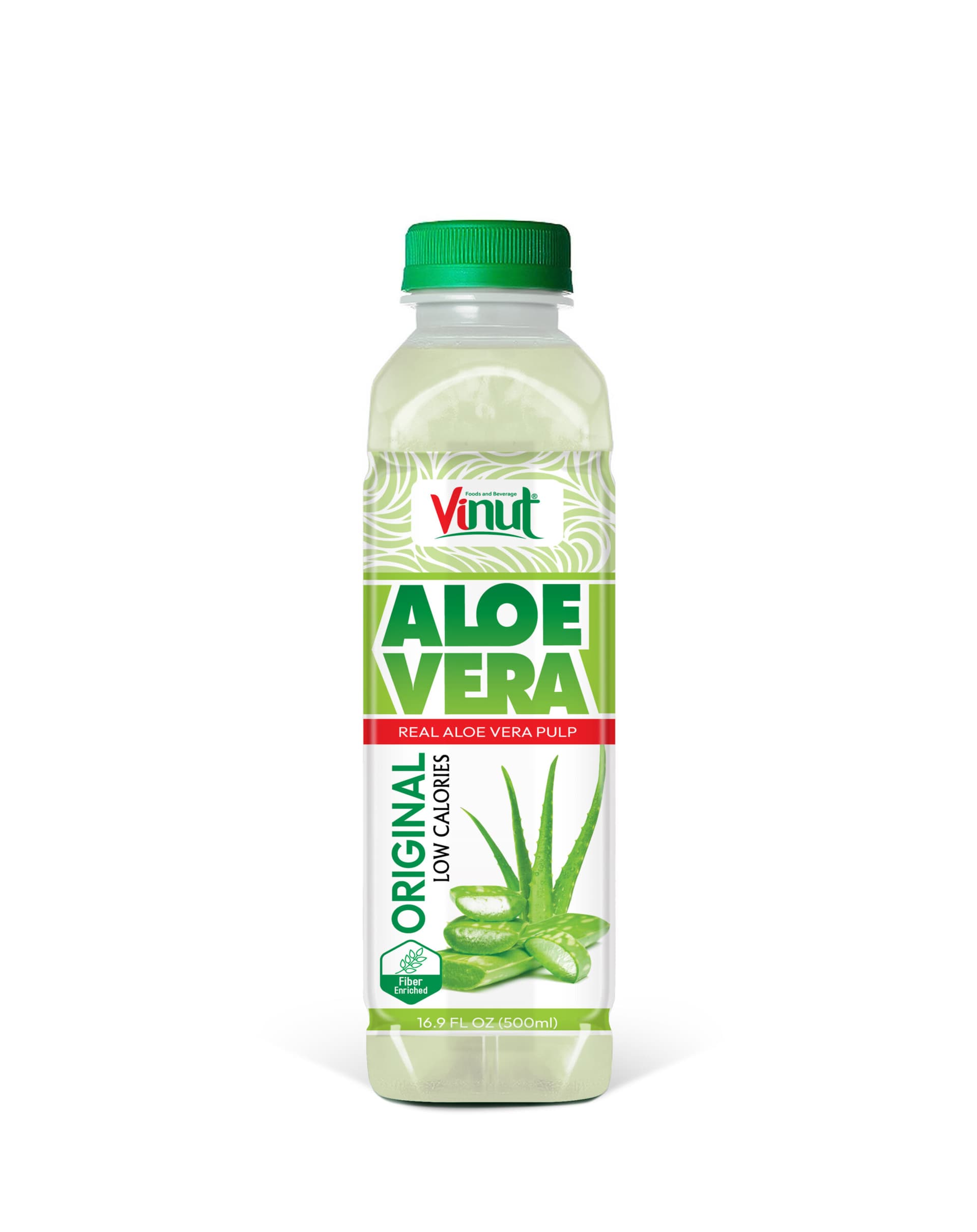 Vinut Aloe Vera Drink, Original Flavor, Real Aloe Vera Pulp, Low Calories, Fiber Added, PET Bottle, 16.9 fl oz (500 mL)