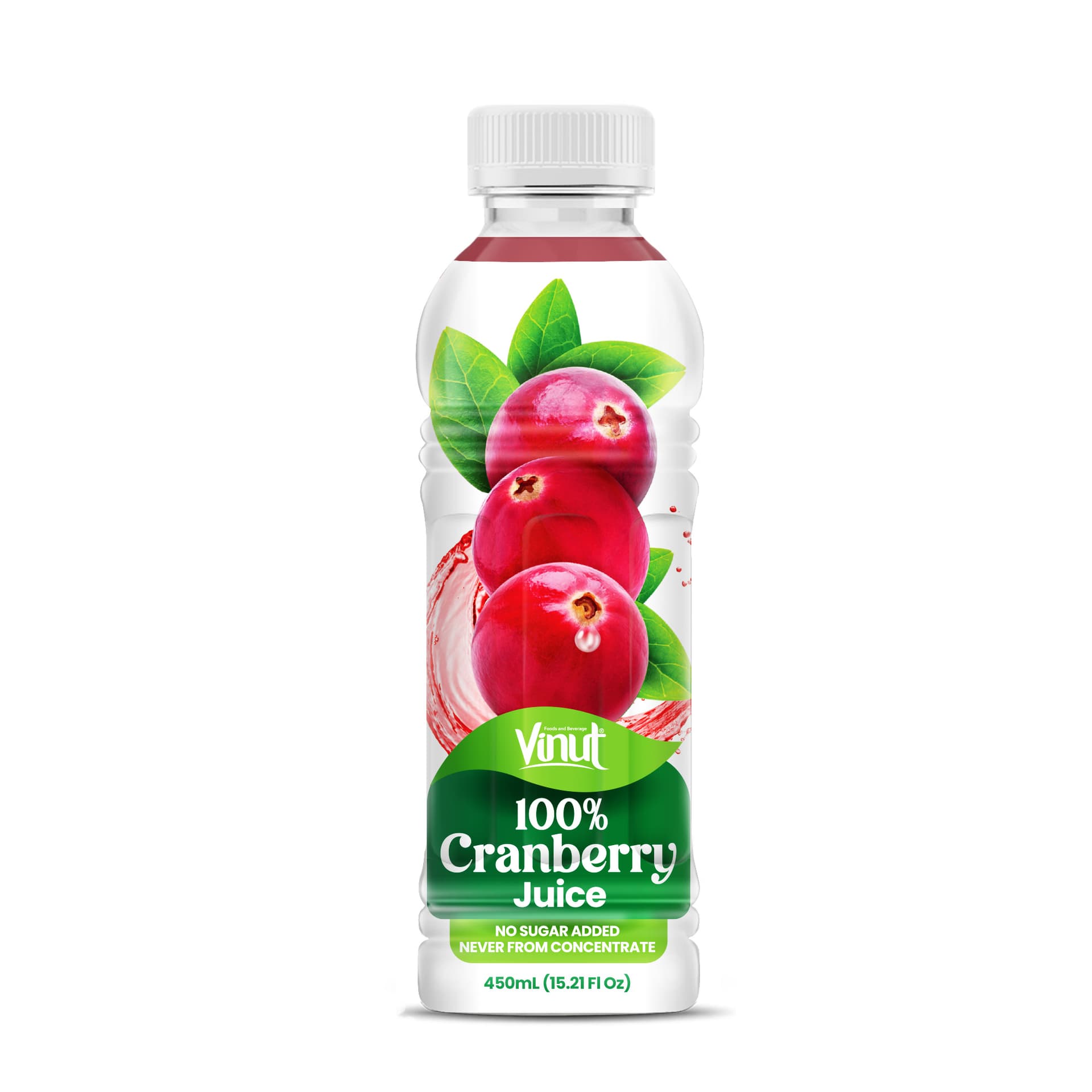 VINUT 100% Cranberry Juice, No Sugar Added, Never From Concentrate, PET Bottle, 450mL (15.21 Fl Oz)