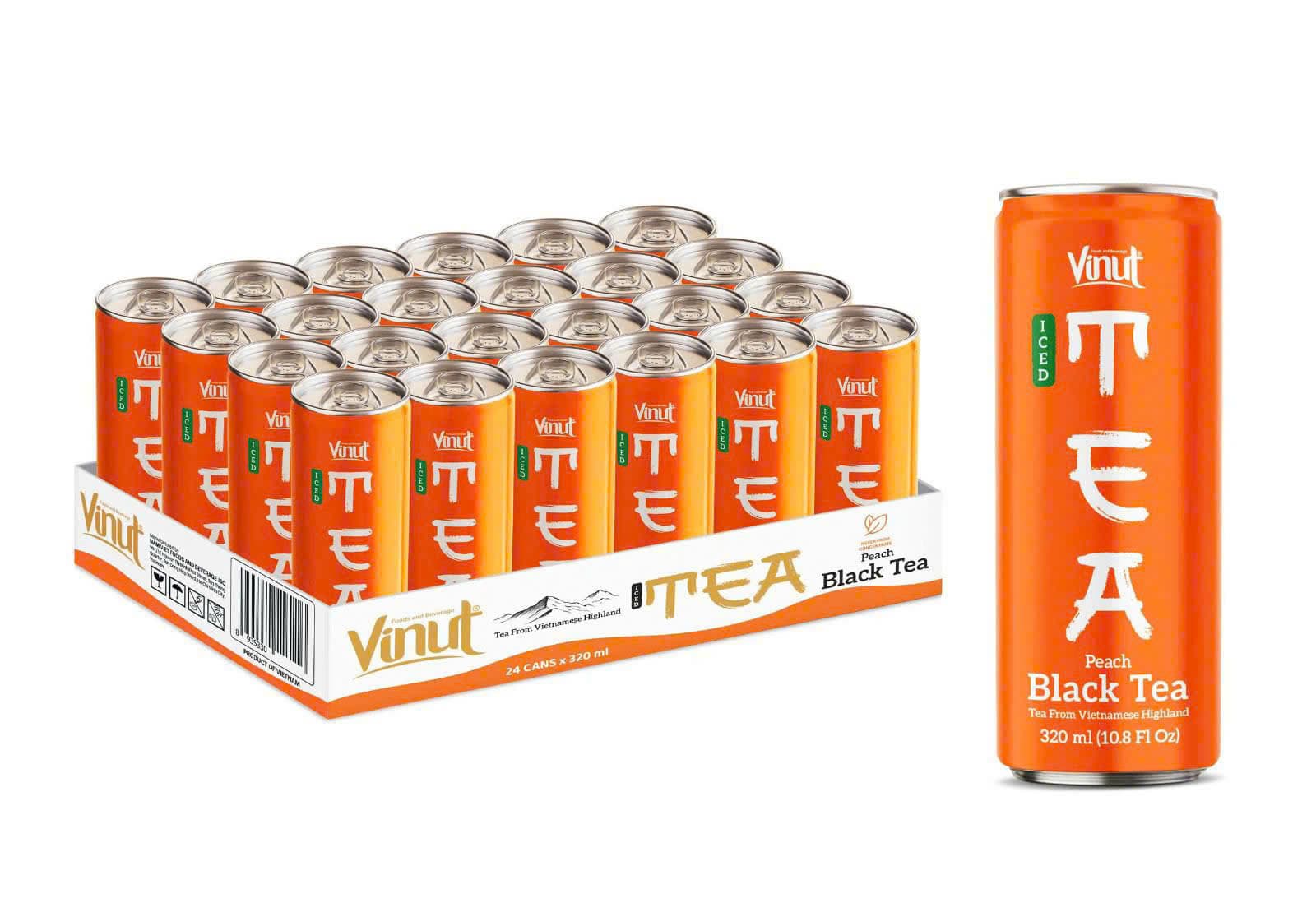 VINUT Peach Black Tea 320ml Slim Can Tray Pack view 1
