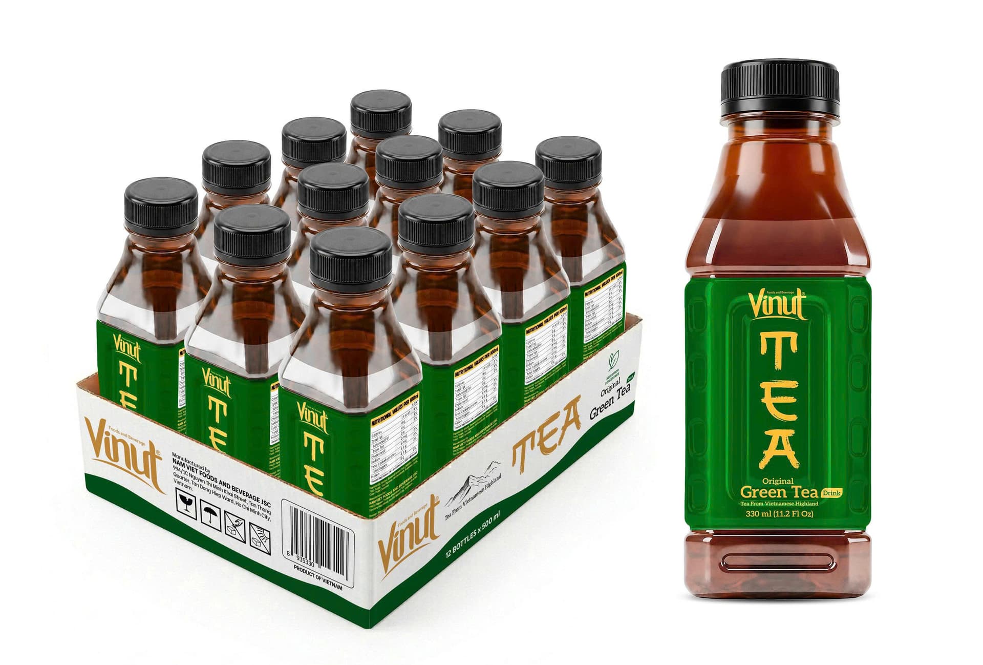 VINUT Original Green Tea Drink 330ml PET Bottle Tray Pack view 1