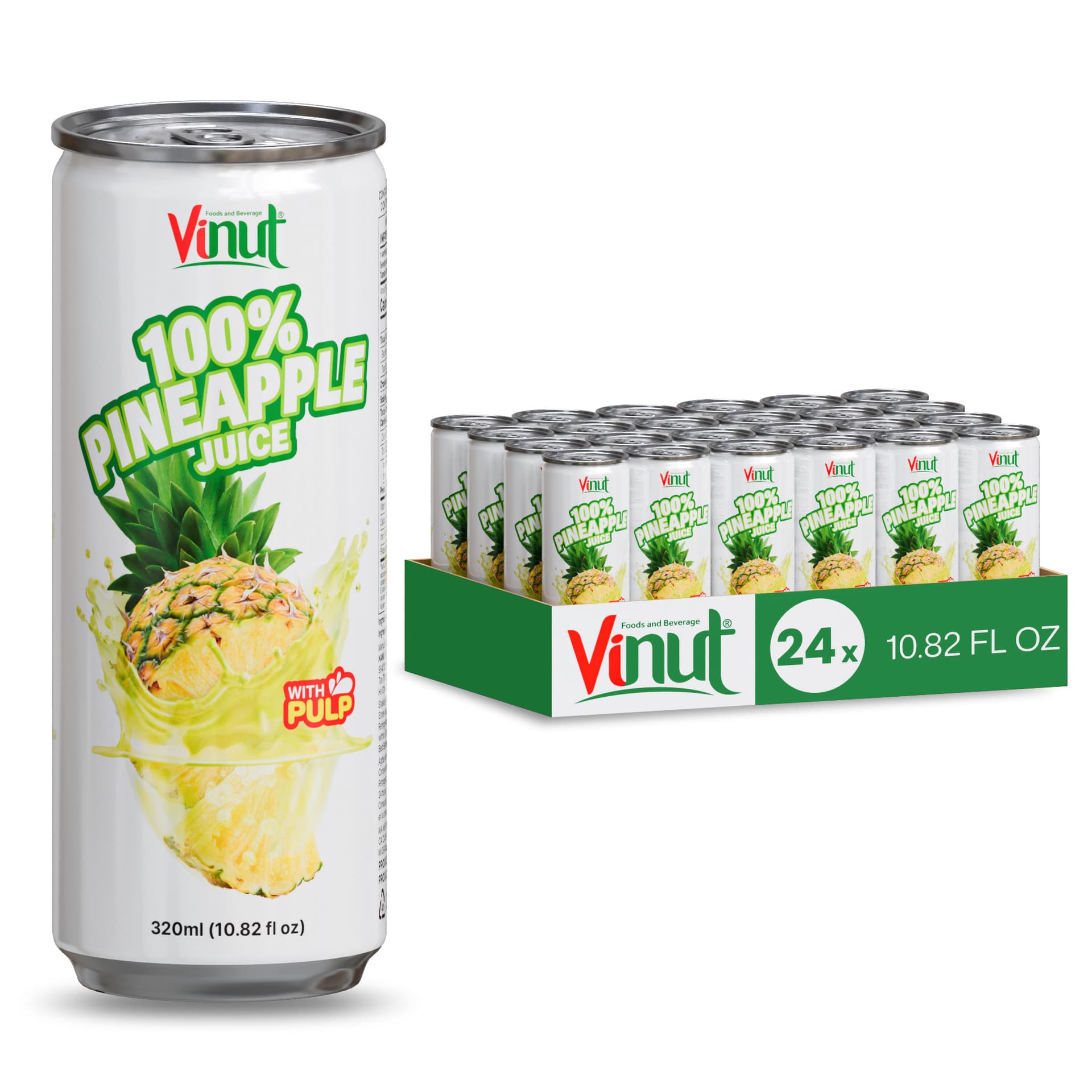 Vinut 100% Pineapple Juice Drink with Pulp (No Added Sugar) 320ml I Pack of 24