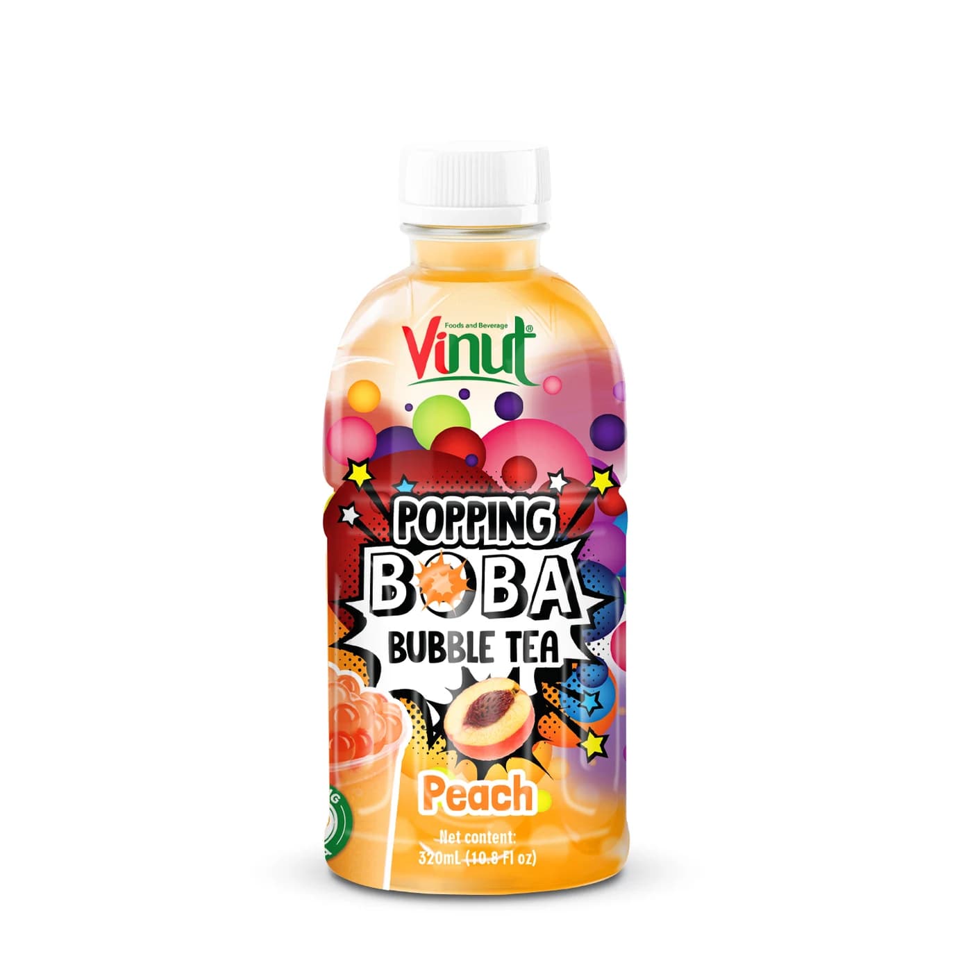 VINUT Popping Boba Bubble Tea – Peach, 320 mL view 1