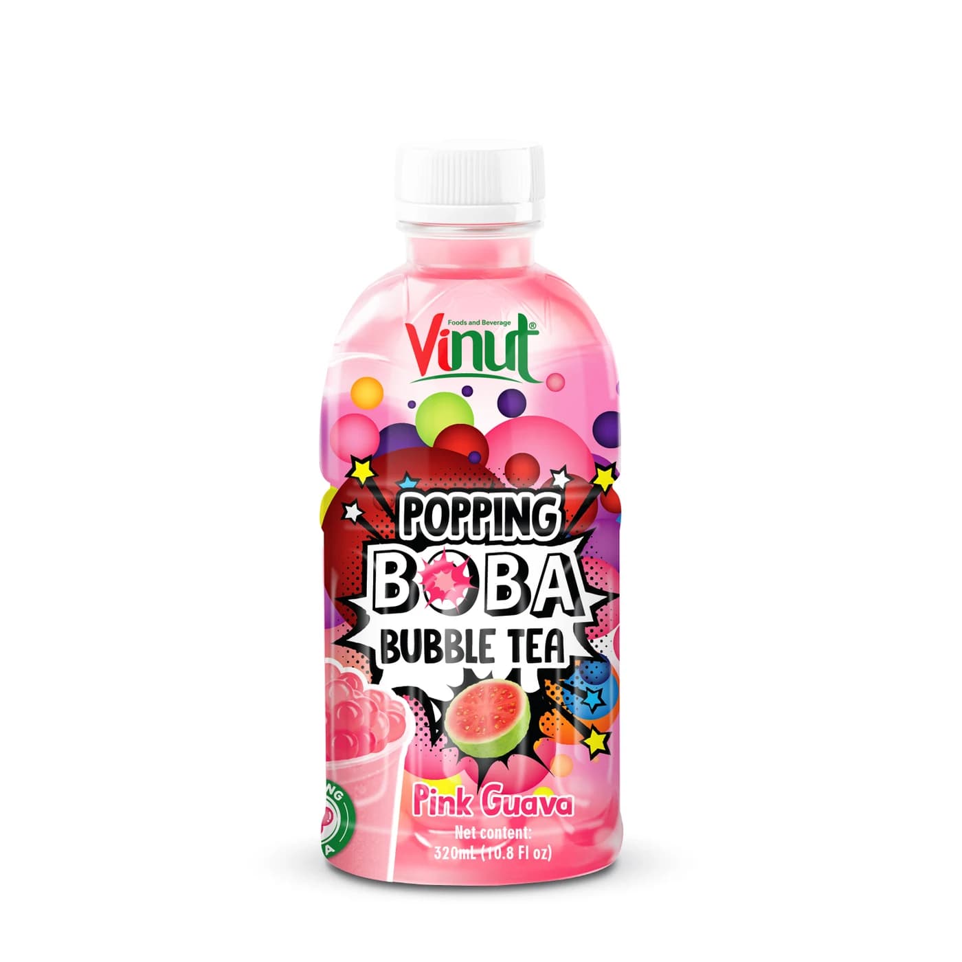 VINUT Popping Boba Bubble Tea – Pink Guava, 320 mL view 1
