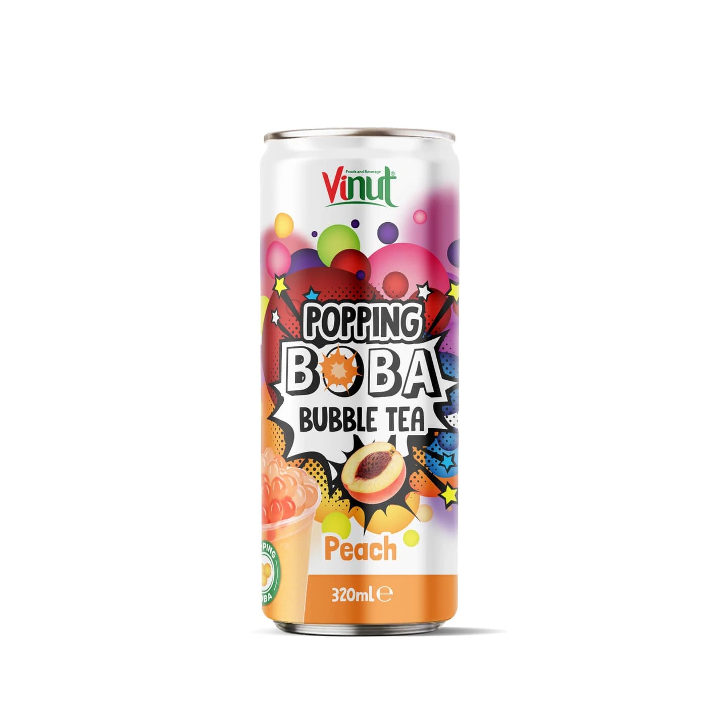 VINUT Popping Boba Bubble Tea – Peach, 320 mL view 1