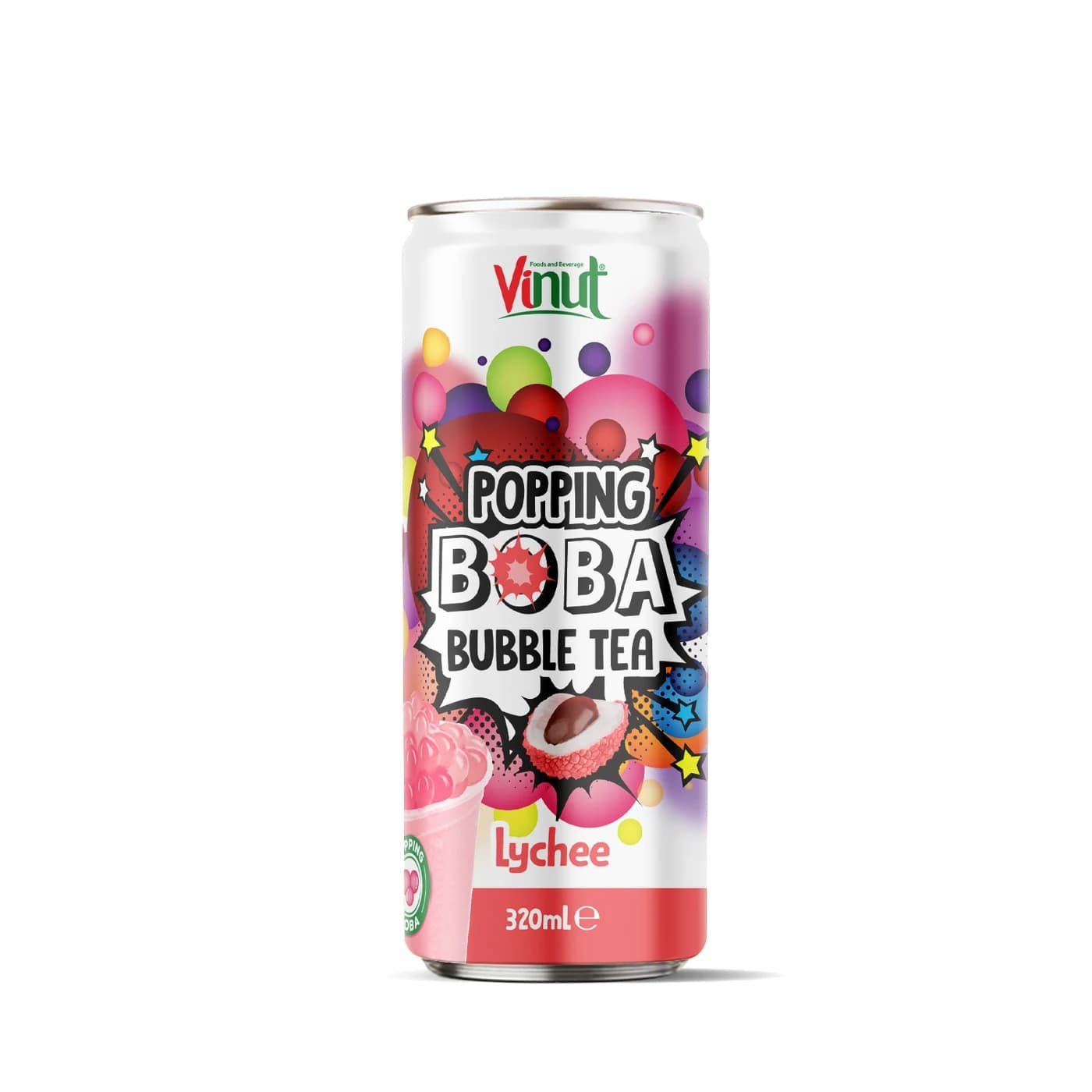 VINUT Popping Boba Bubble Tea – Lychee, 320 mL view 1