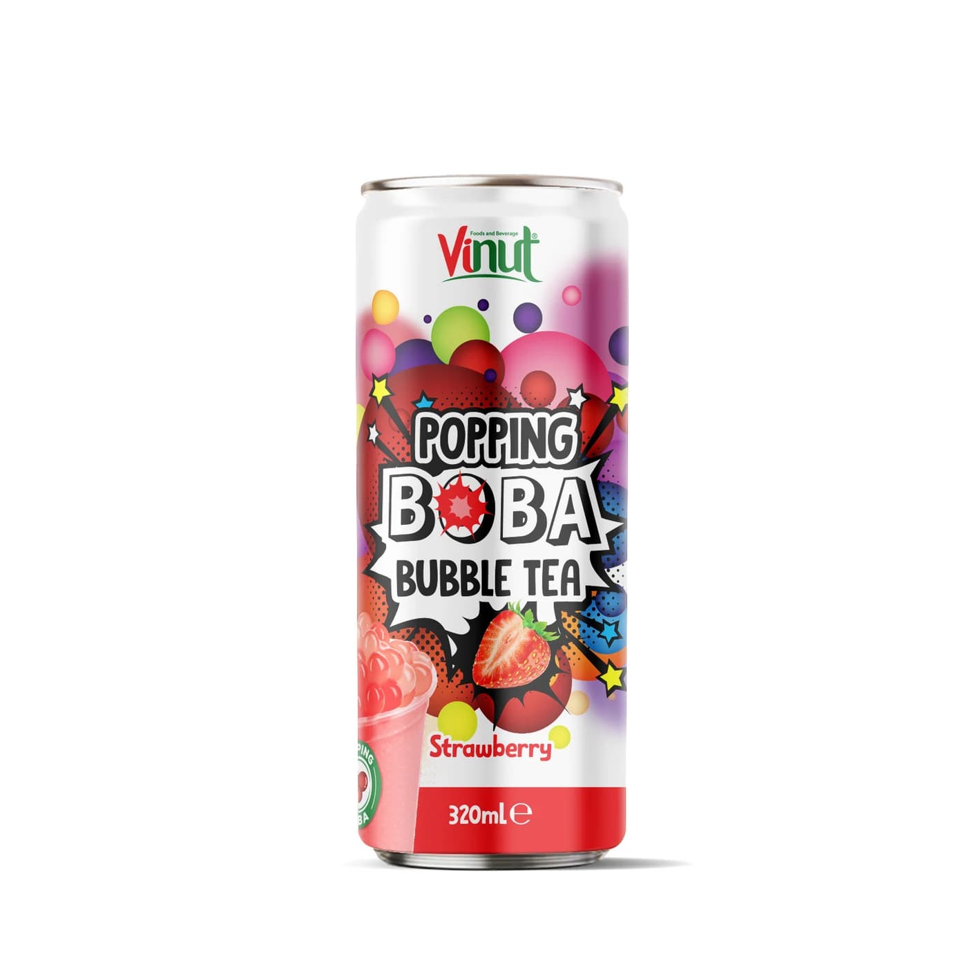 VINUT Popping Boba Bubble Tea – Strawberry, 320 mL view 1