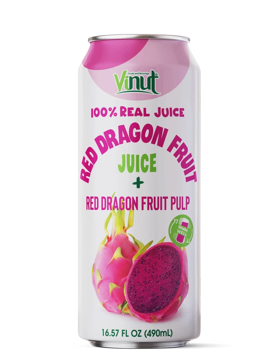 VINUT 100% Real Red Dragon Fruit Juice with Pulp, 490 mL view 1