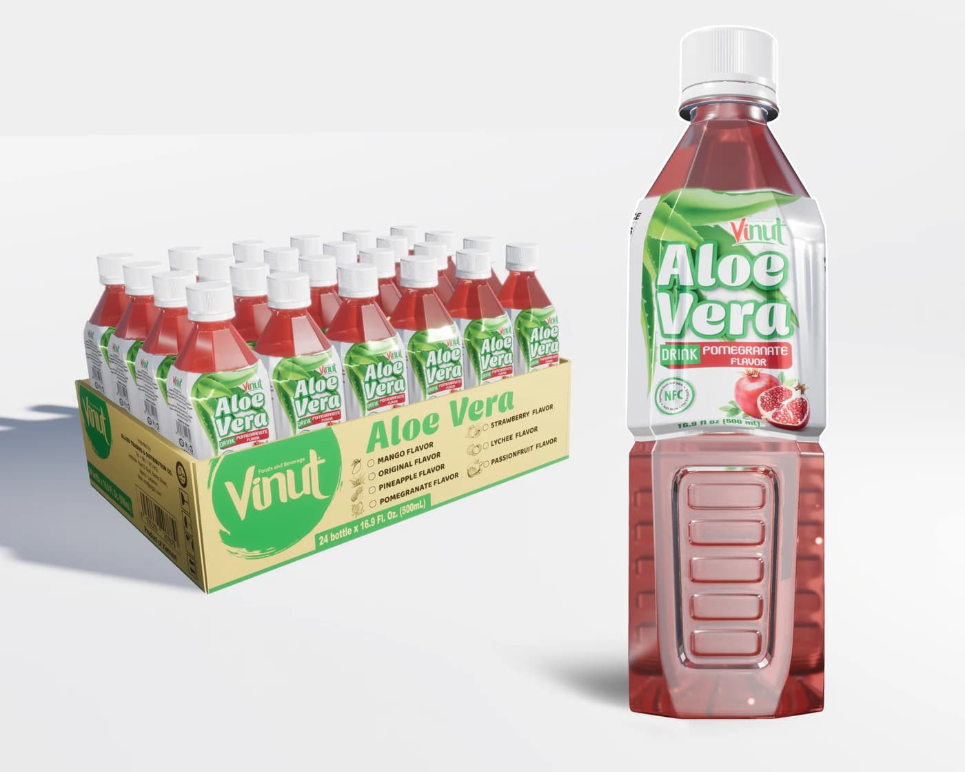 VINUT Aloe Vera Drink – Pomegranate Flavor, 500 mL (24-Pack) view 1
