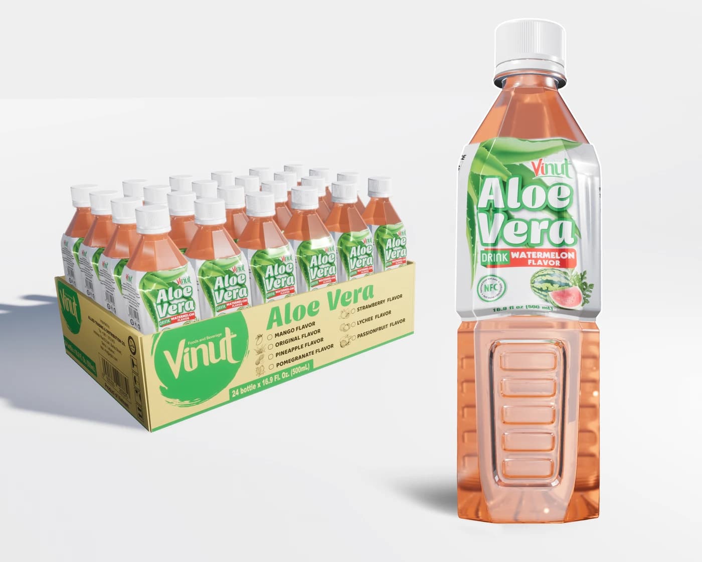 VINUT Aloe Vera Drink – Watermelon Flavor, 500 mL (24-Pack) view 1