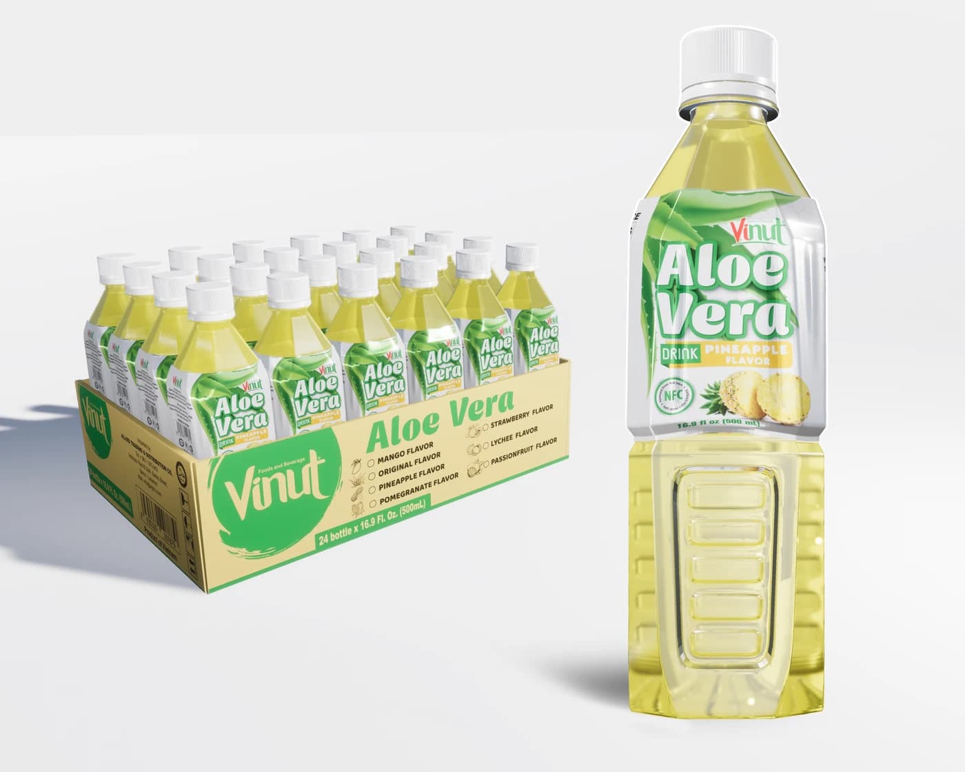 VINUT Aloe Vera Drink – Pineapple Flavor, 500 mL (24-Pack) view 1