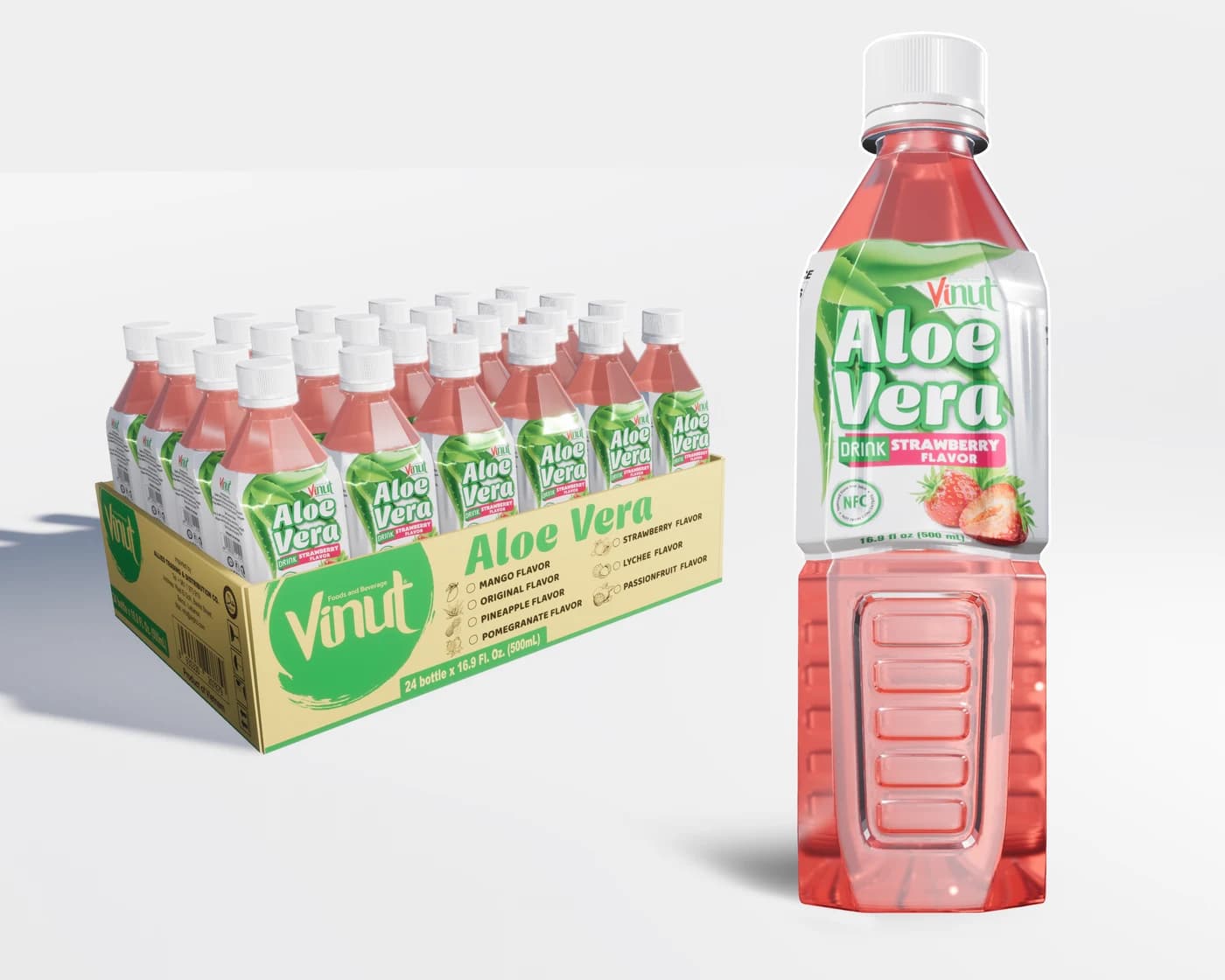 VINUT Aloe Vera Drink – Strawberry Flavor, 500 mL (24-Pack) view 1