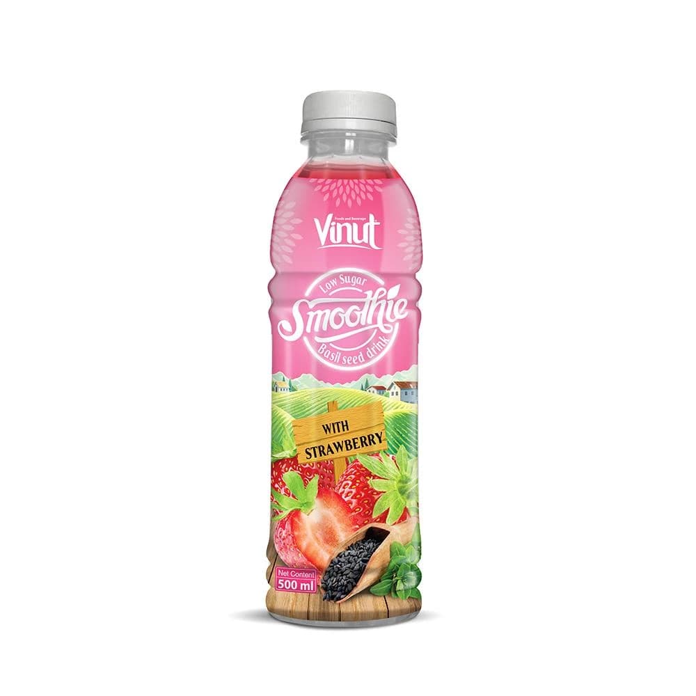 VINUT Low Sugar Smoothie Basil Seed Drink with Strawberry, 500 mL view 1