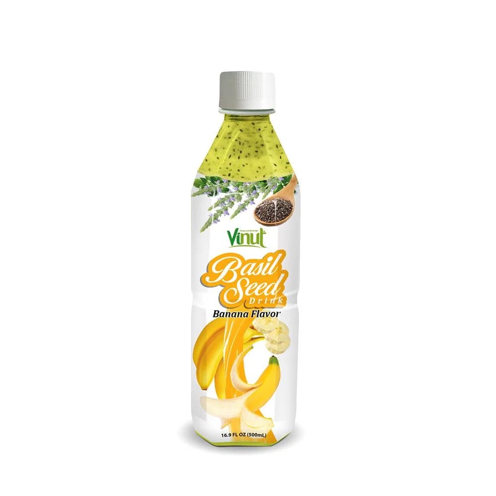 VINUT Basil Seed Drink – Banana Flavor, 500 mL