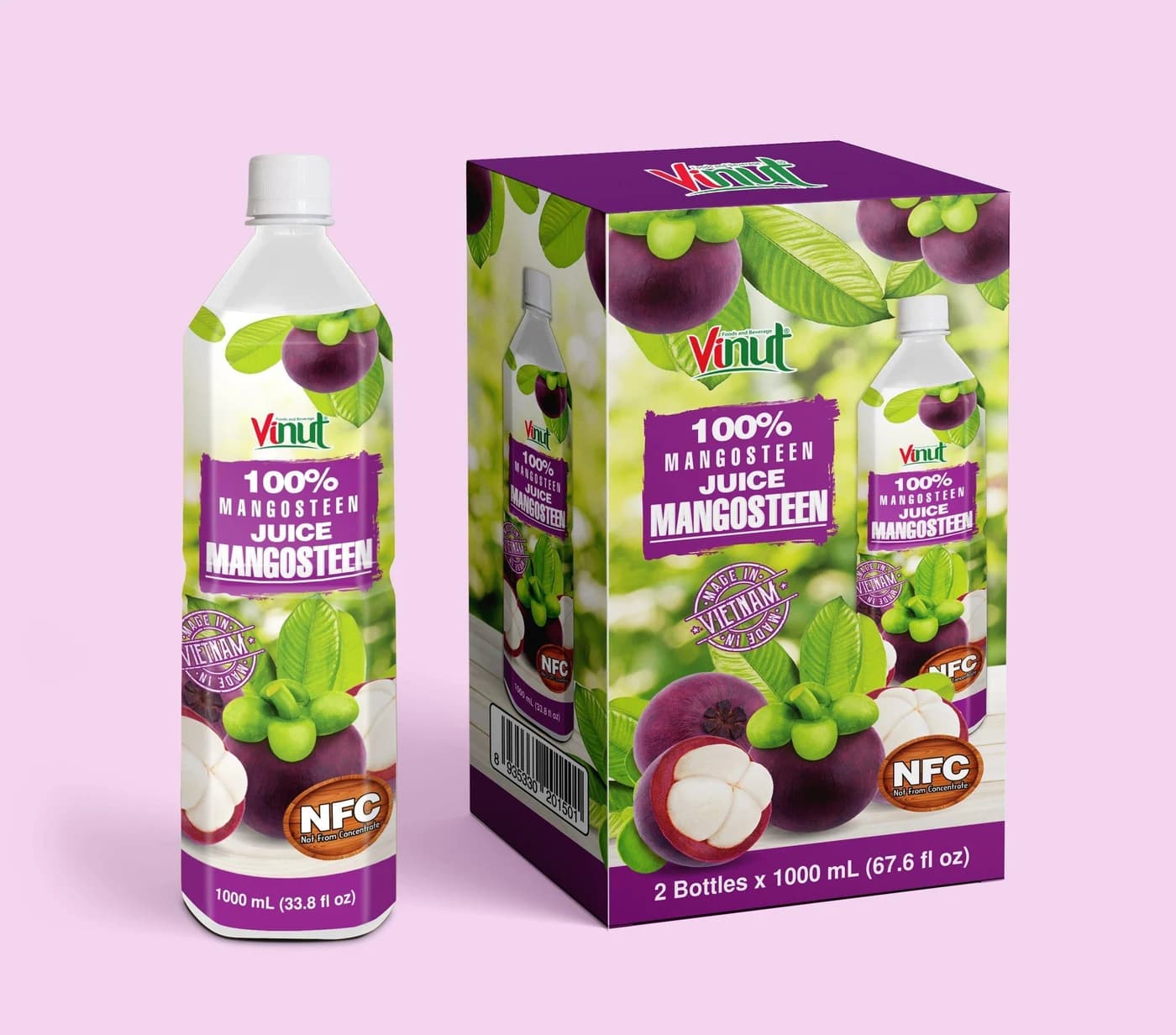 VINUT 100% Mangosteen Juice, 1 L – Two-Bottle Pack view 1