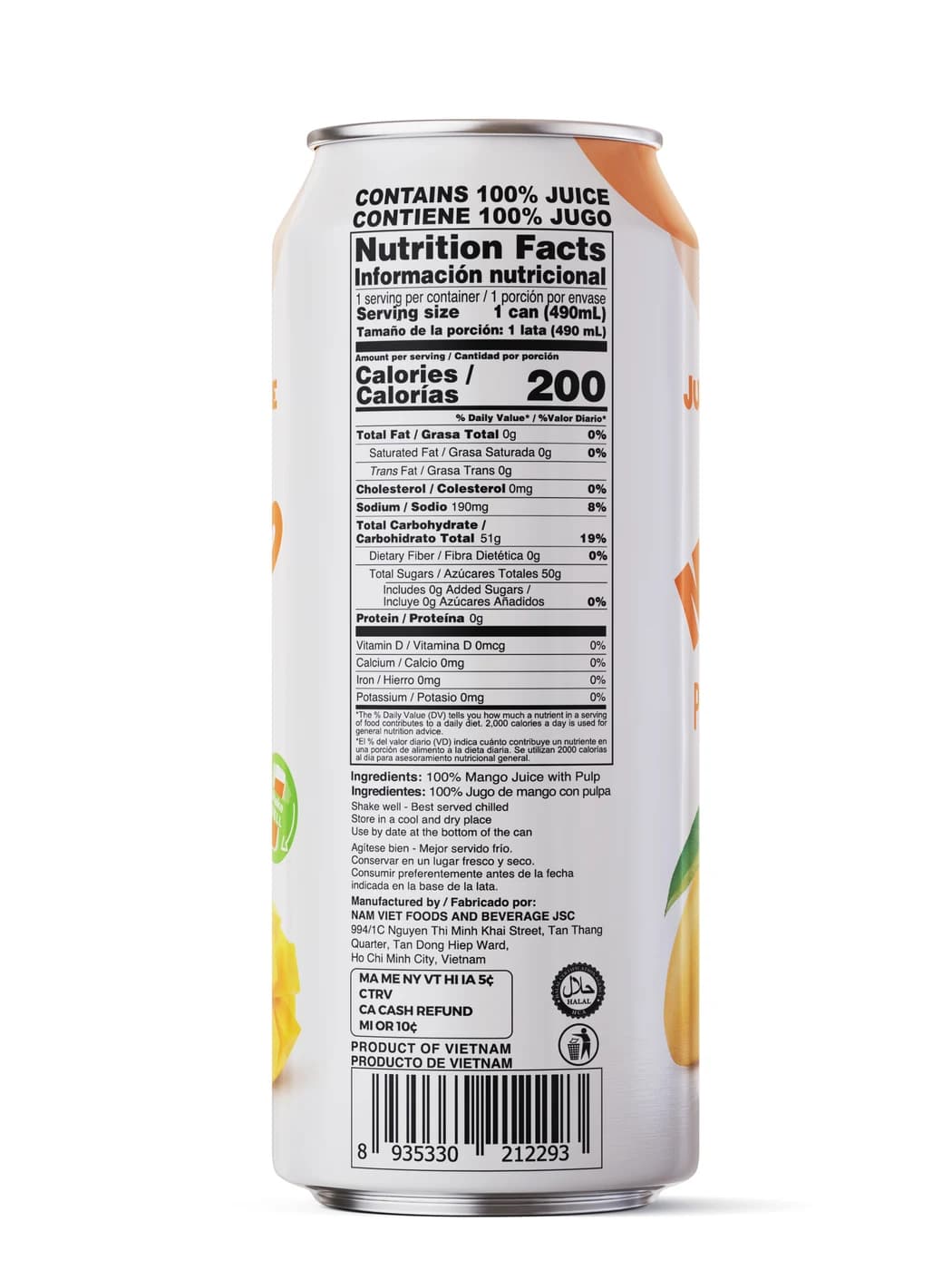 VINUT 100% Real Mango Juice with Pulp, 490 mL view 1