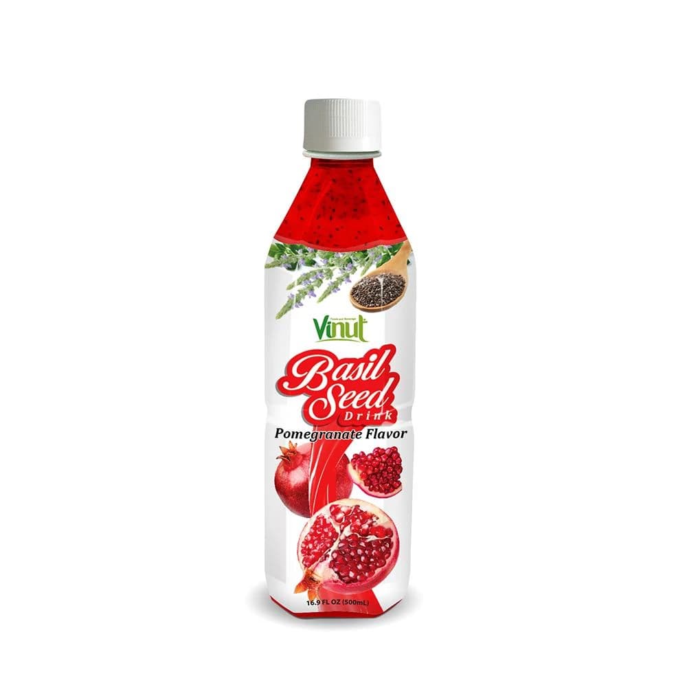 VINUT Basil Seed Drink – Pomegranate Flavor, 500 mL