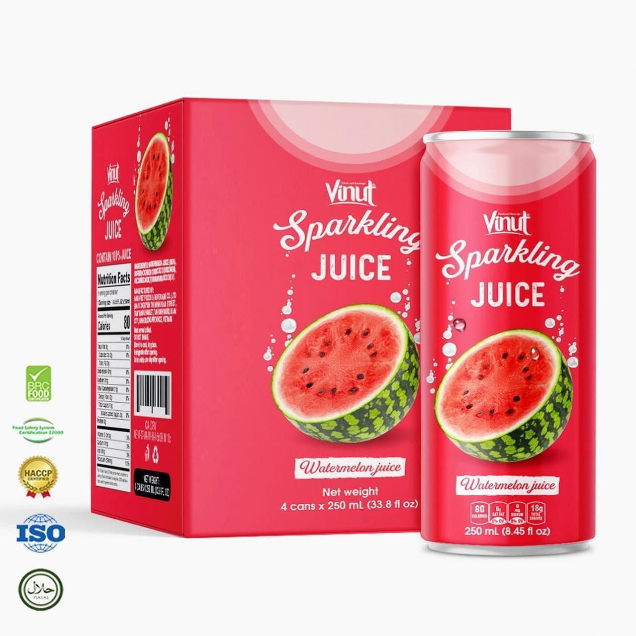 VINUT Sparkling Watermelon Juice, 250 mL (4-Pack) view 1