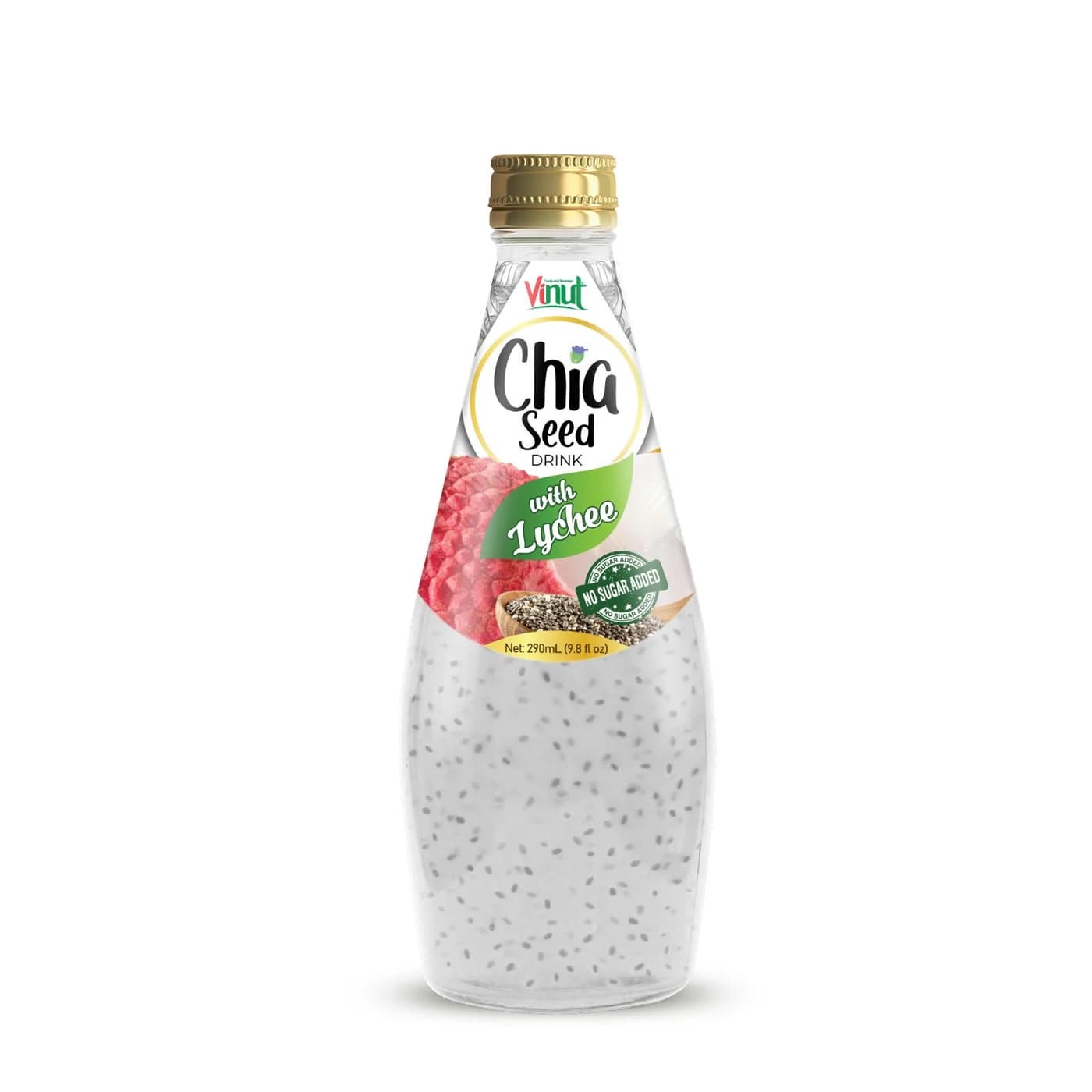 VINUT Chia Seed Drink with Lychee – No Sugar Added, 290 mL