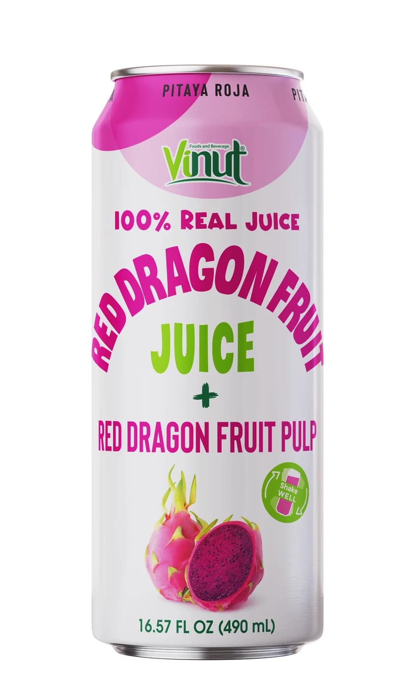 VINUT 100% Real Red Dragon Fruit Juice with Pulp, 490 mL view 1