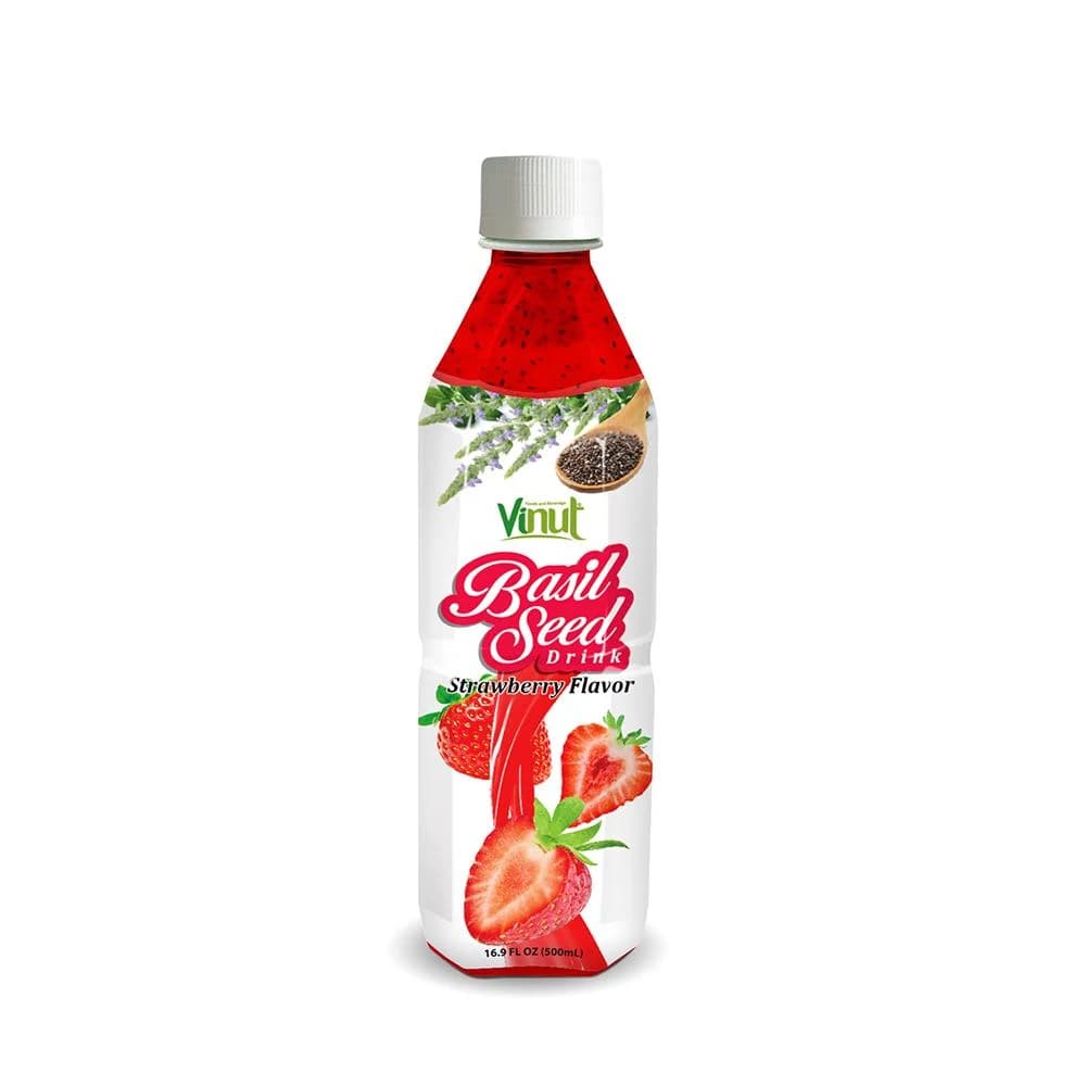 VINUT Basil Seed Drink – Strawberry Flavor, 500 mL